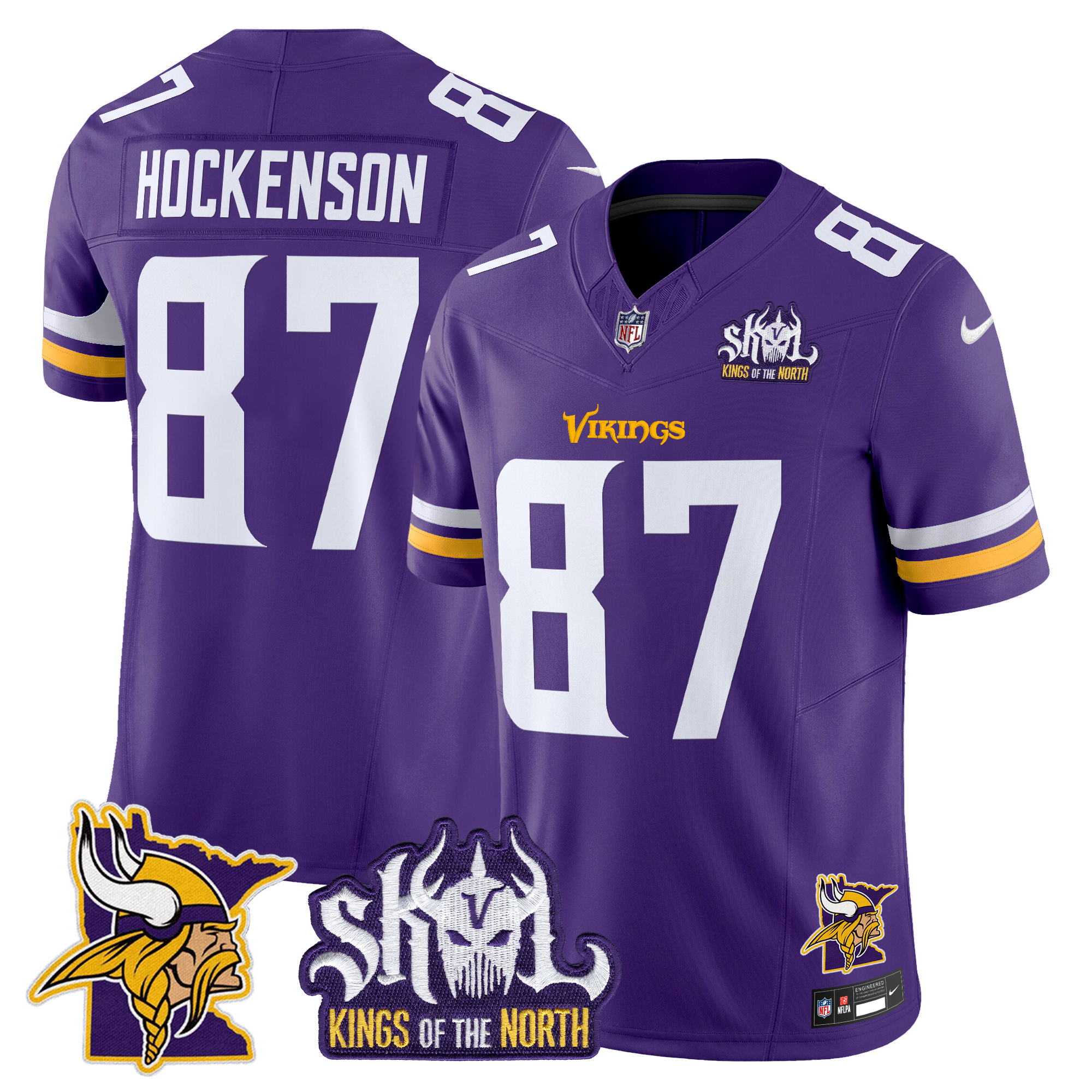 T.J. Hockenson Men's Minnesota Vikings Kings Of The North Patch Vapor Limited Purple Jersey - All Stitched
