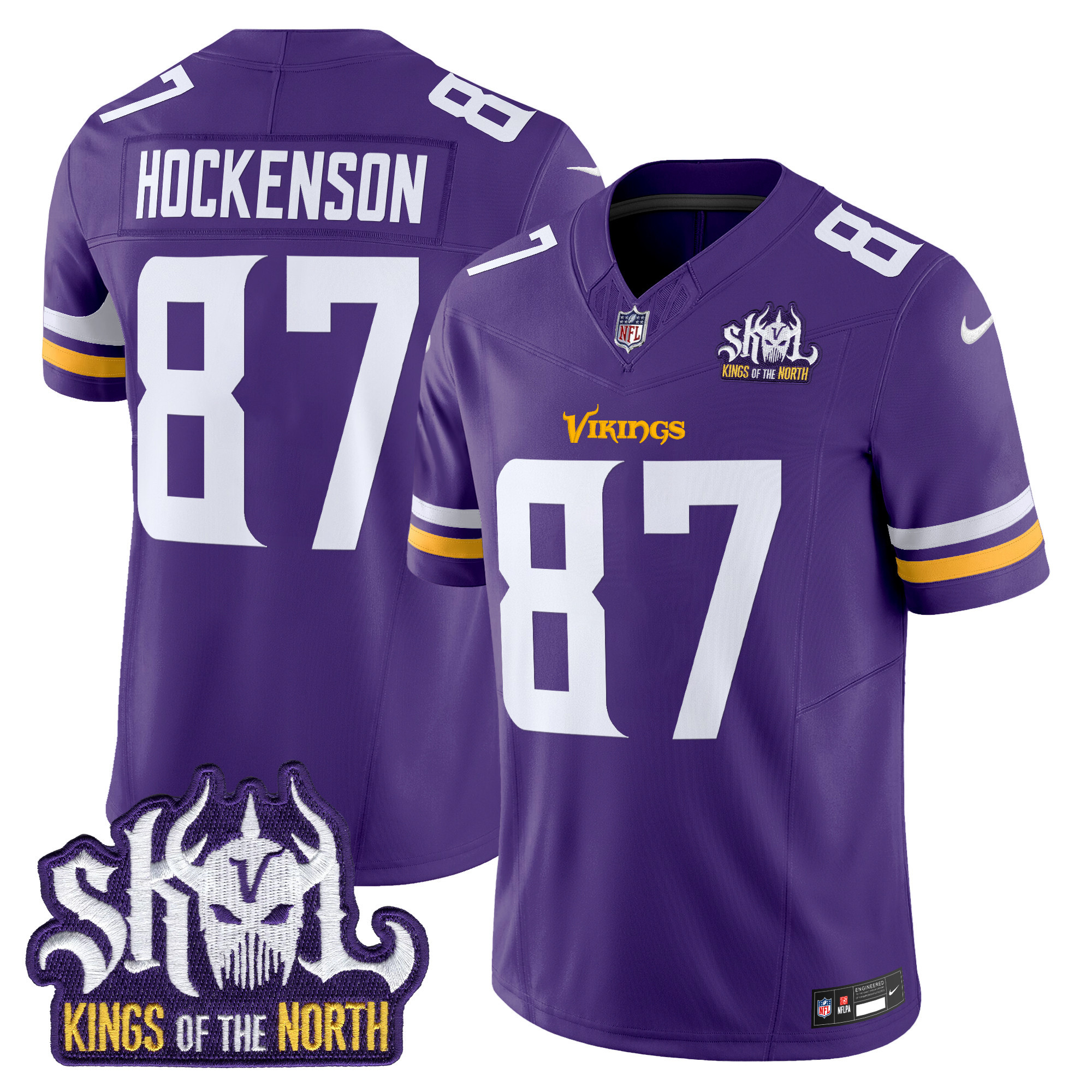 T.J. Hockenson Men's Minnesota Vikings Kings Of The North Patch Vapor Limited Purple Jersey - All Stitched