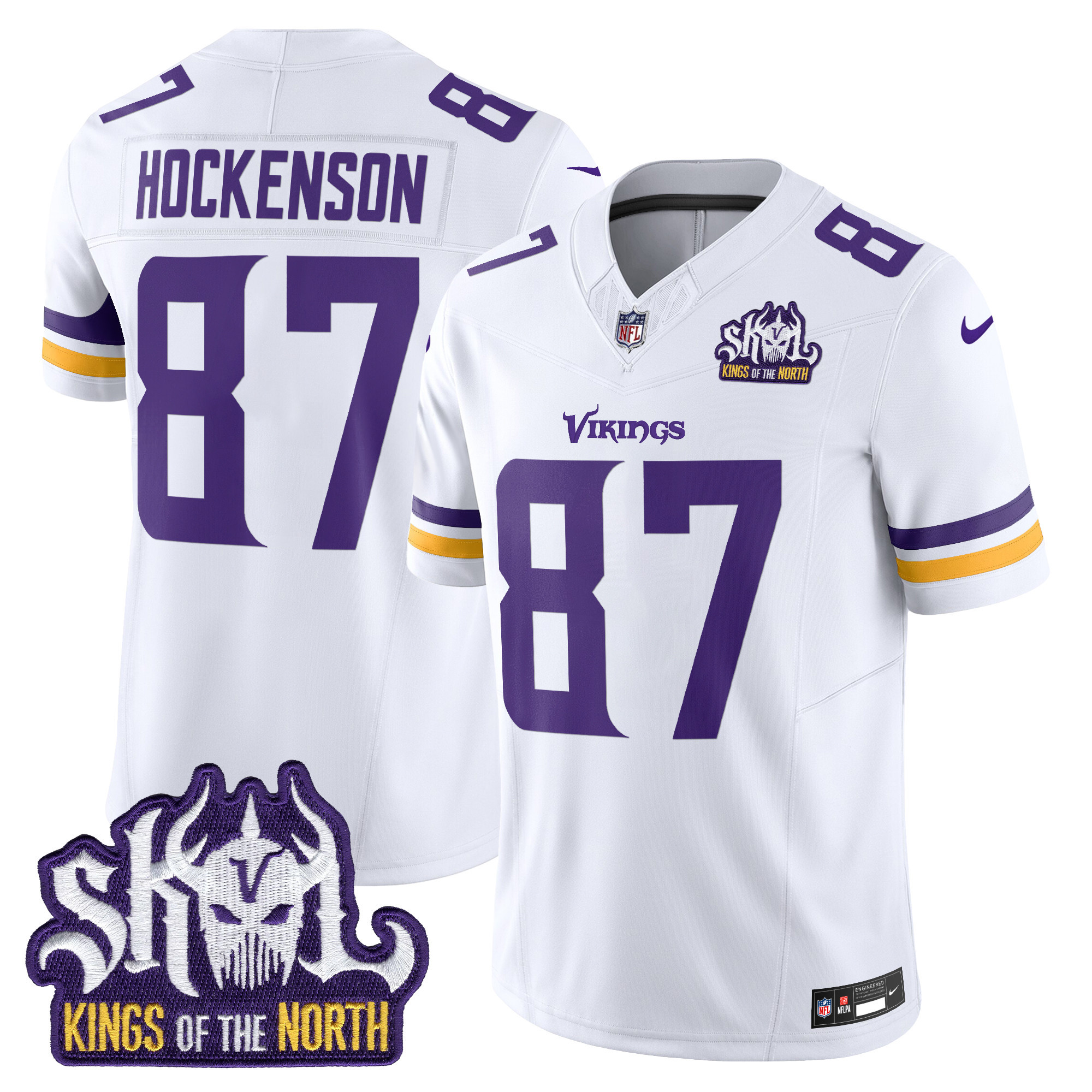 T.J. Hockenson Men's Minnesota Vikings Kings Of The North Patch Vapor Limited White Jersey - All Stitched
