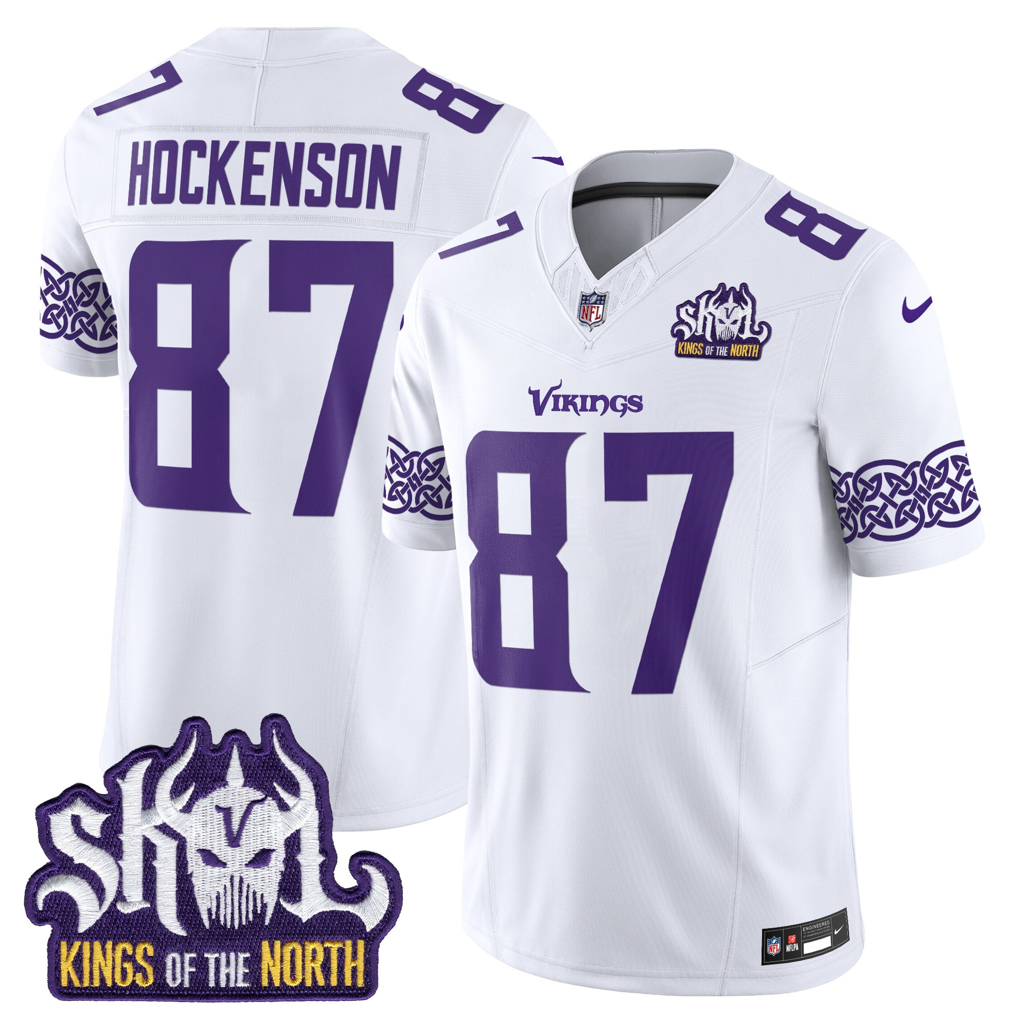 T.J. Hockenson Men's Minnesota Vikings Kings Of The North Patch Vapor Limited White Jersey - All Stitched