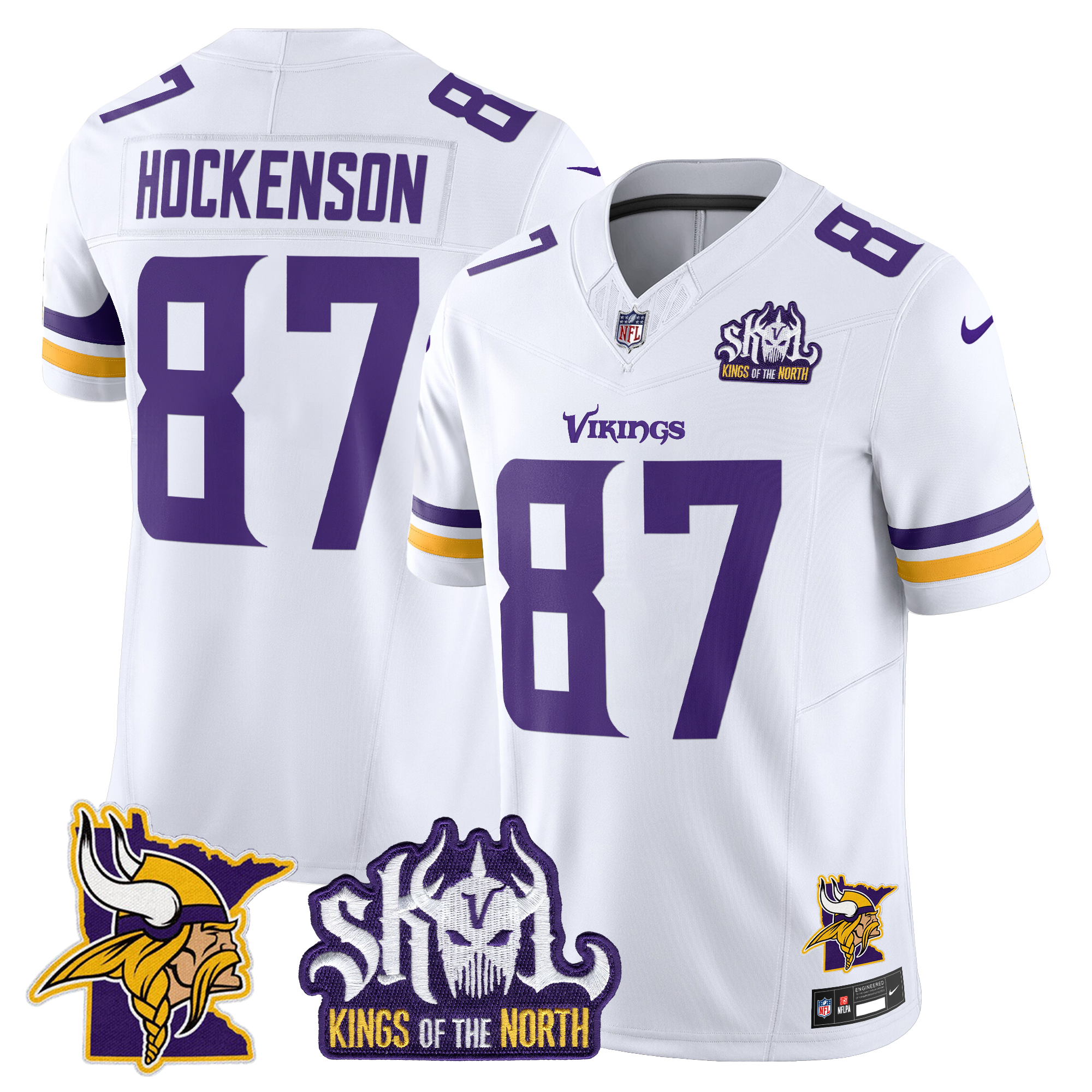 T.J. Hockenson Men's Minnesota Vikings Kings Of The North Patch Vapor Limited White Jersey - All Stitched