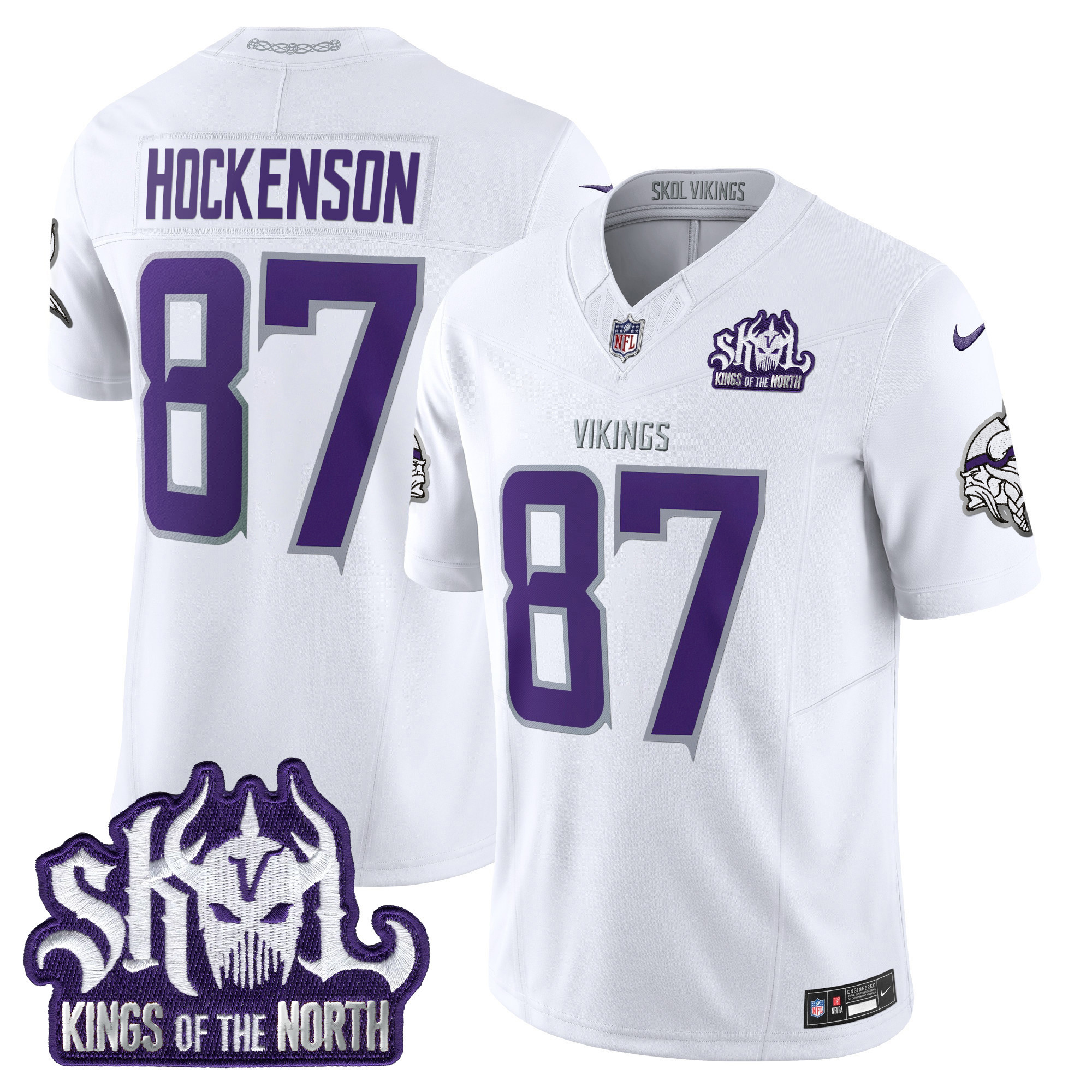 T.J. Hockenson Men's Minnesota Vikings Kings Of The North Patch Vapor Limited Winter Warrior Jersey - All Stitched