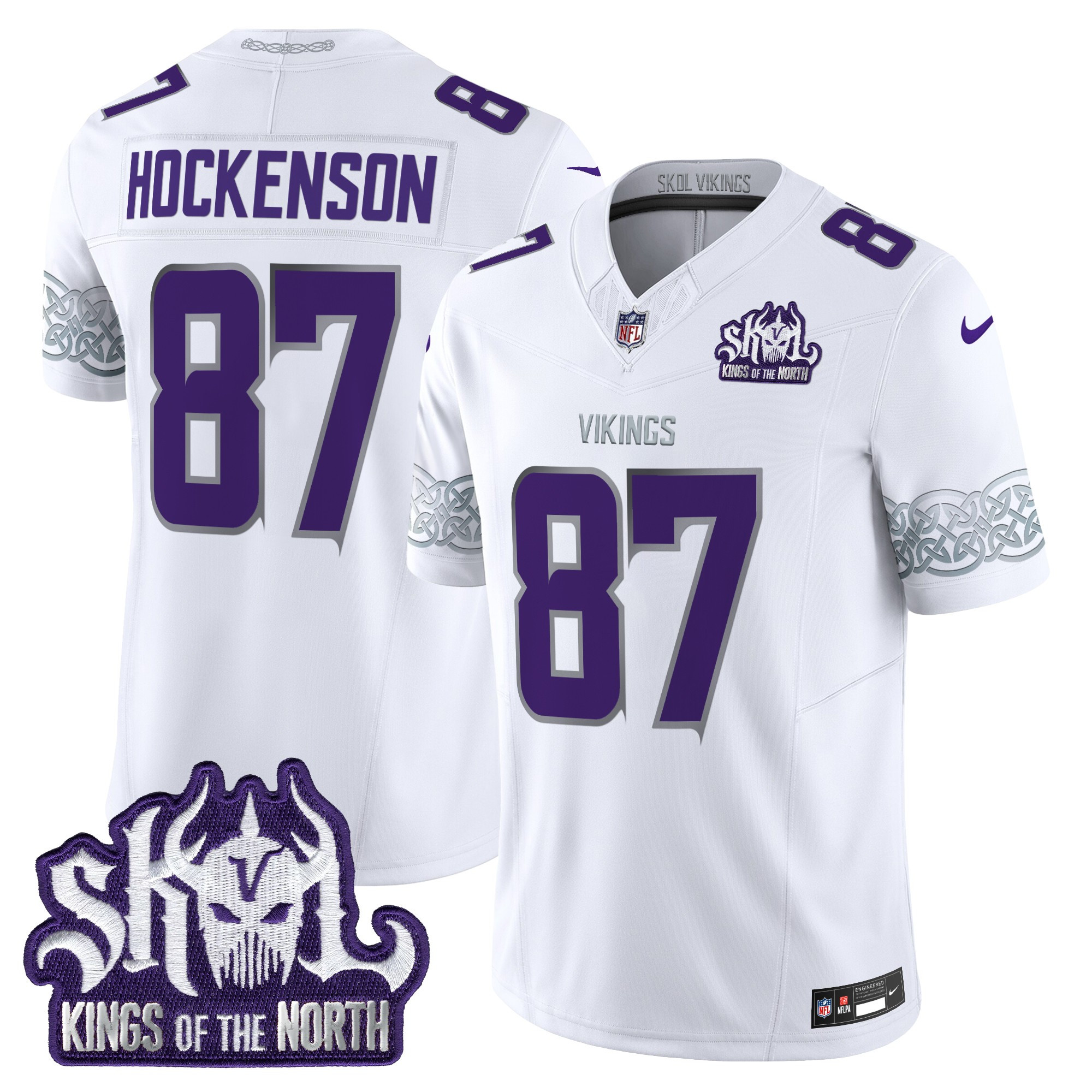 T.J. Hockenson Men's Minnesota Vikings Kings Of The North Patch Vapor Limited Winter Warrior Jersey - All Stitched