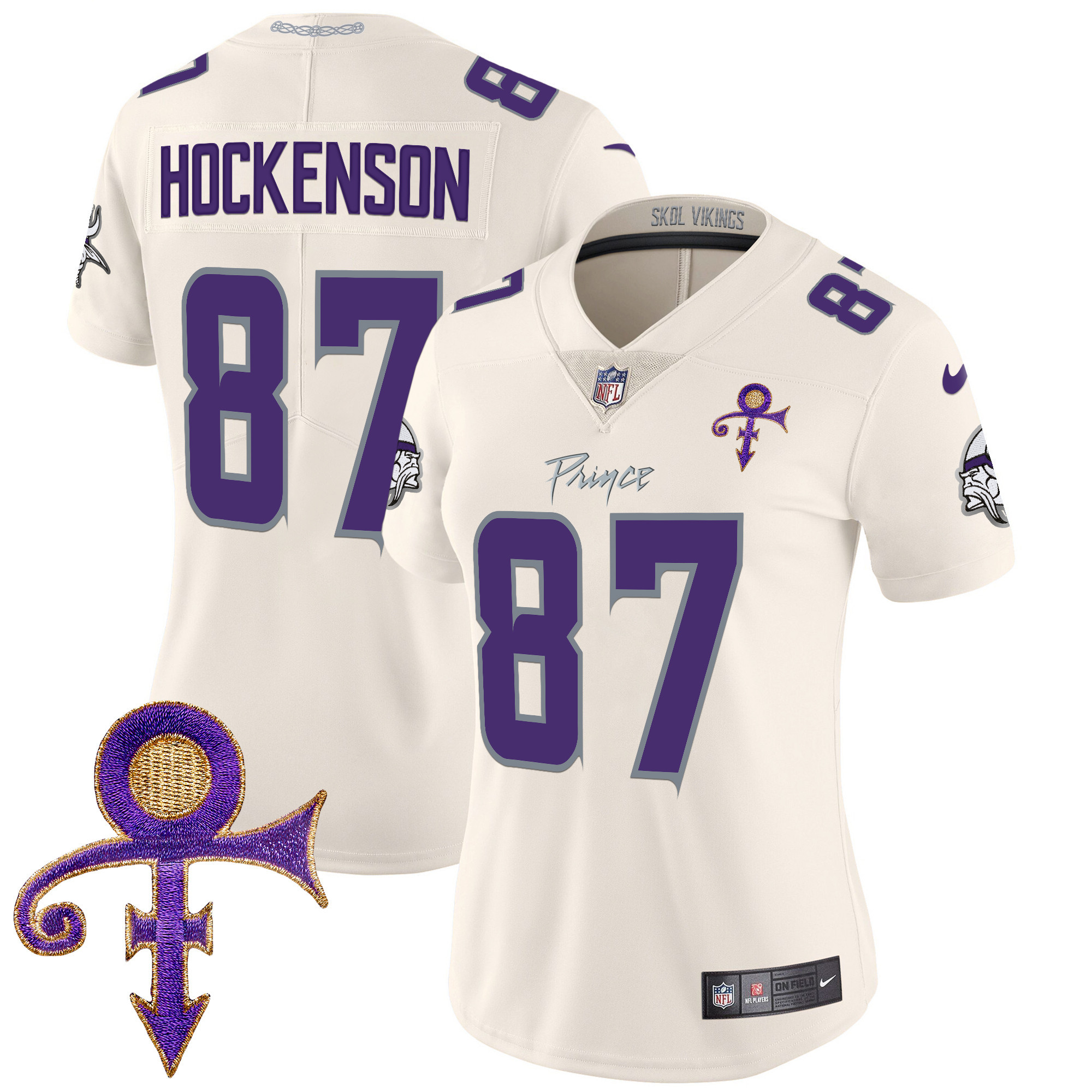 T.J. Hockenson Women's Minnesota Vikings 2024 Prince Vapor Limited Cream Jersey - All Stitched