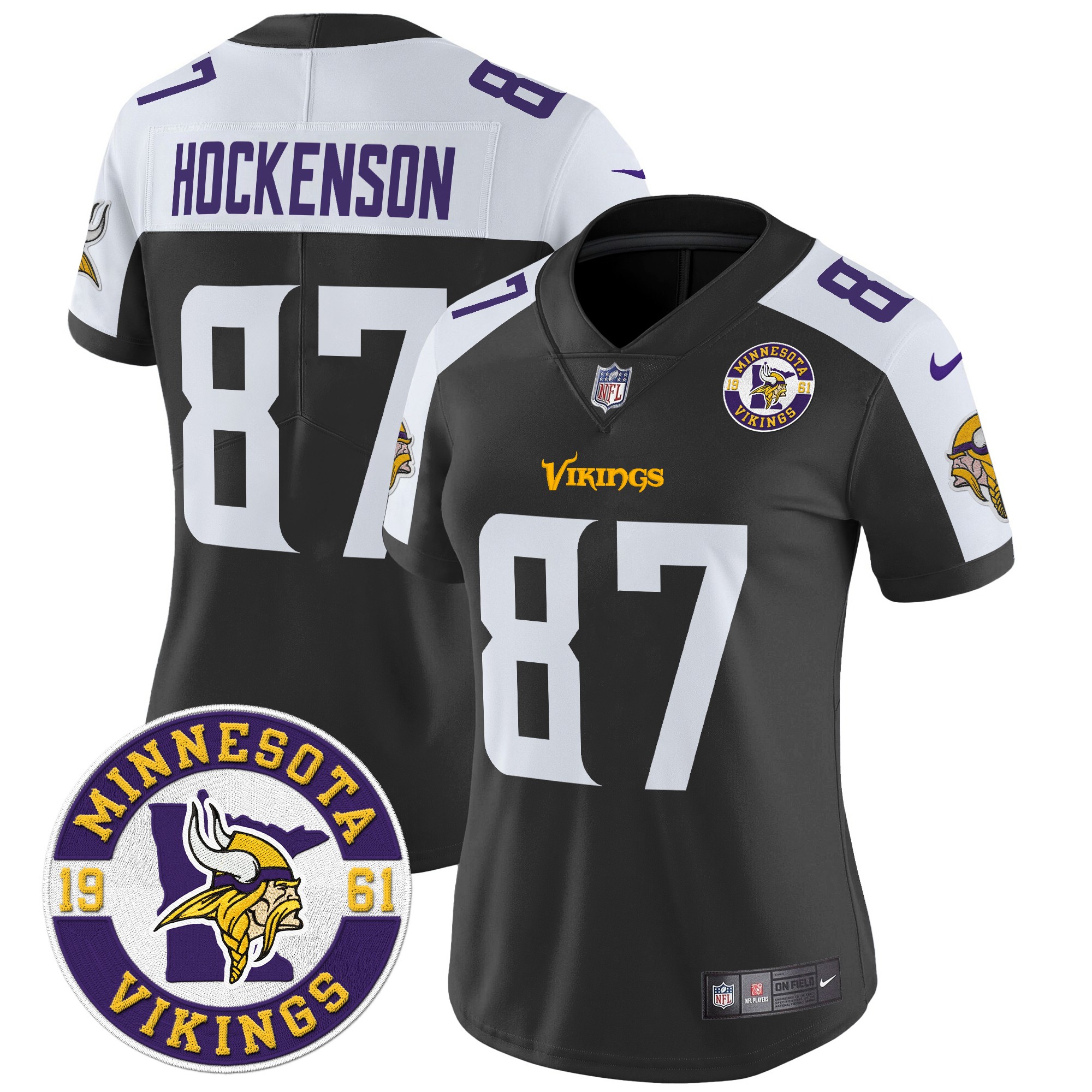 T.J. Hockenson Women's Minnesota Vikings 2024 Vapor Limited Black Alternate Jersey - All Stitched