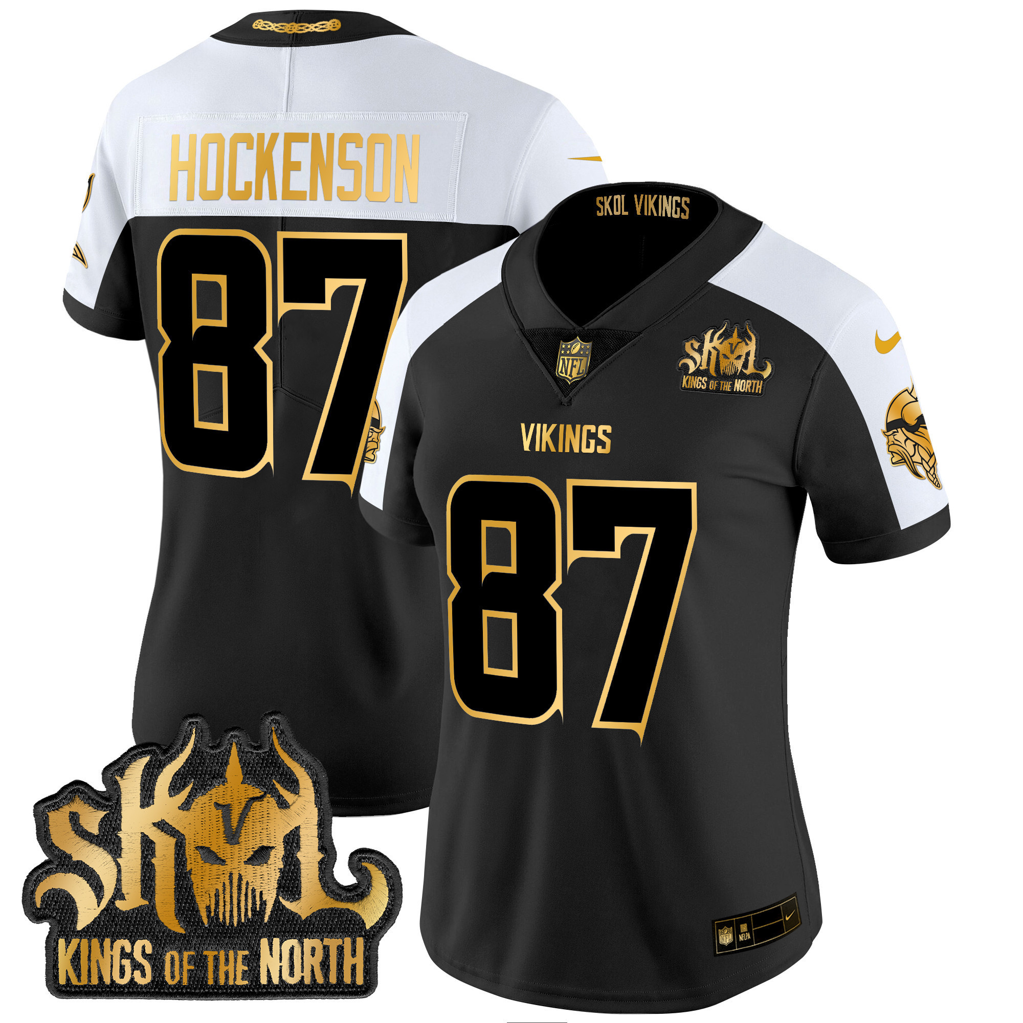 T.J. Hockenson Women's Minnesota Vikings 2024 Winter Warrior Skol Patch Gold Vapor Limited Alternate Jersey - All Stitched