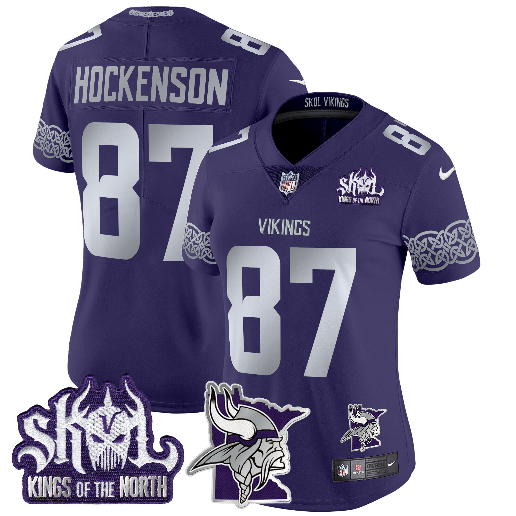 T.J. Hockenson Women's Minnesota Vikings 2024 Winter Warrior Skol Patch Vapor Limited Purple Jersey - All Stitched