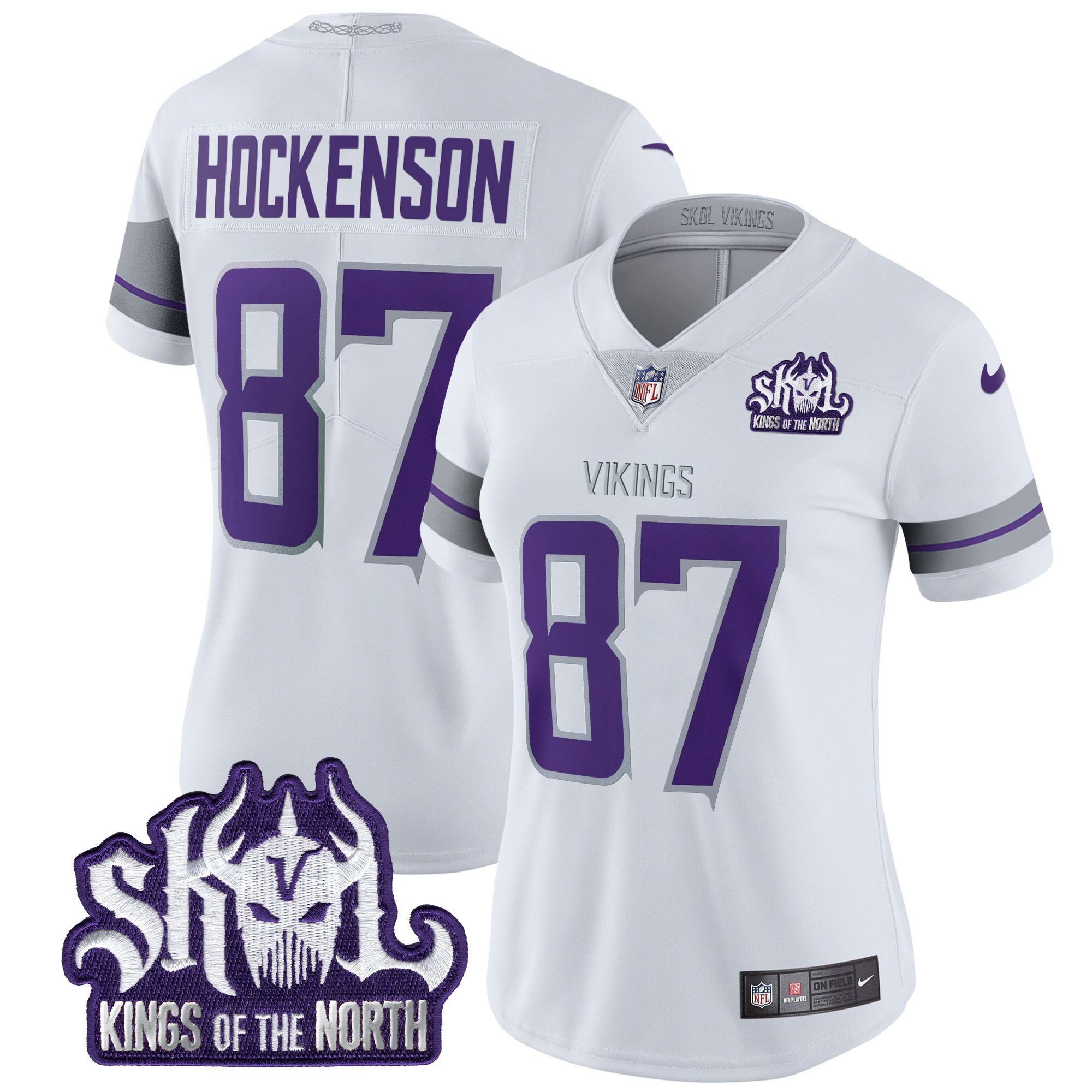 T.J. Hockenson Women's Minnesota Vikings 2024 Winter Warrior Skol Patch Vapor Limited White Jersey - All Stitched