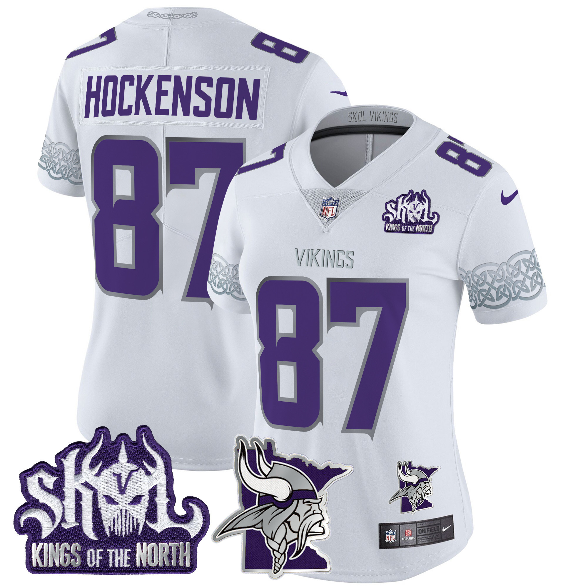 T.J. Hockenson Women's Minnesota Vikings 2024 Winter Warrior Skol Patch Vapor Limited White Jersey - All Stitched