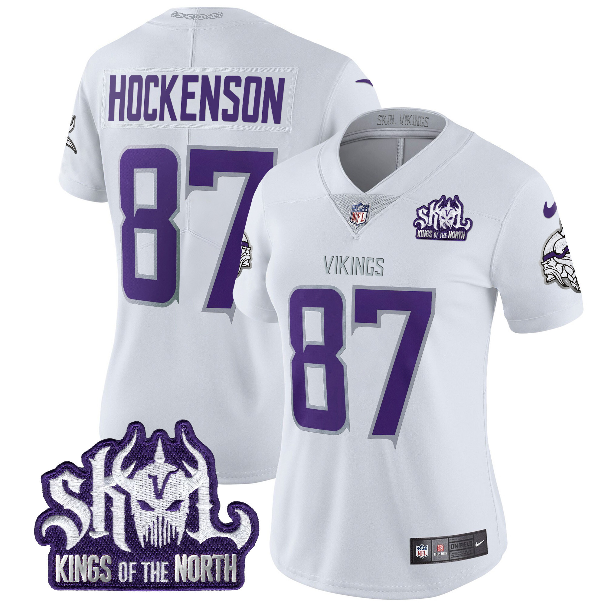 T.J. Hockenson Women's Minnesota Vikings 2024 Winter Warrior Skol Patch Vapor Limited White Limited Jersey - All Stitched