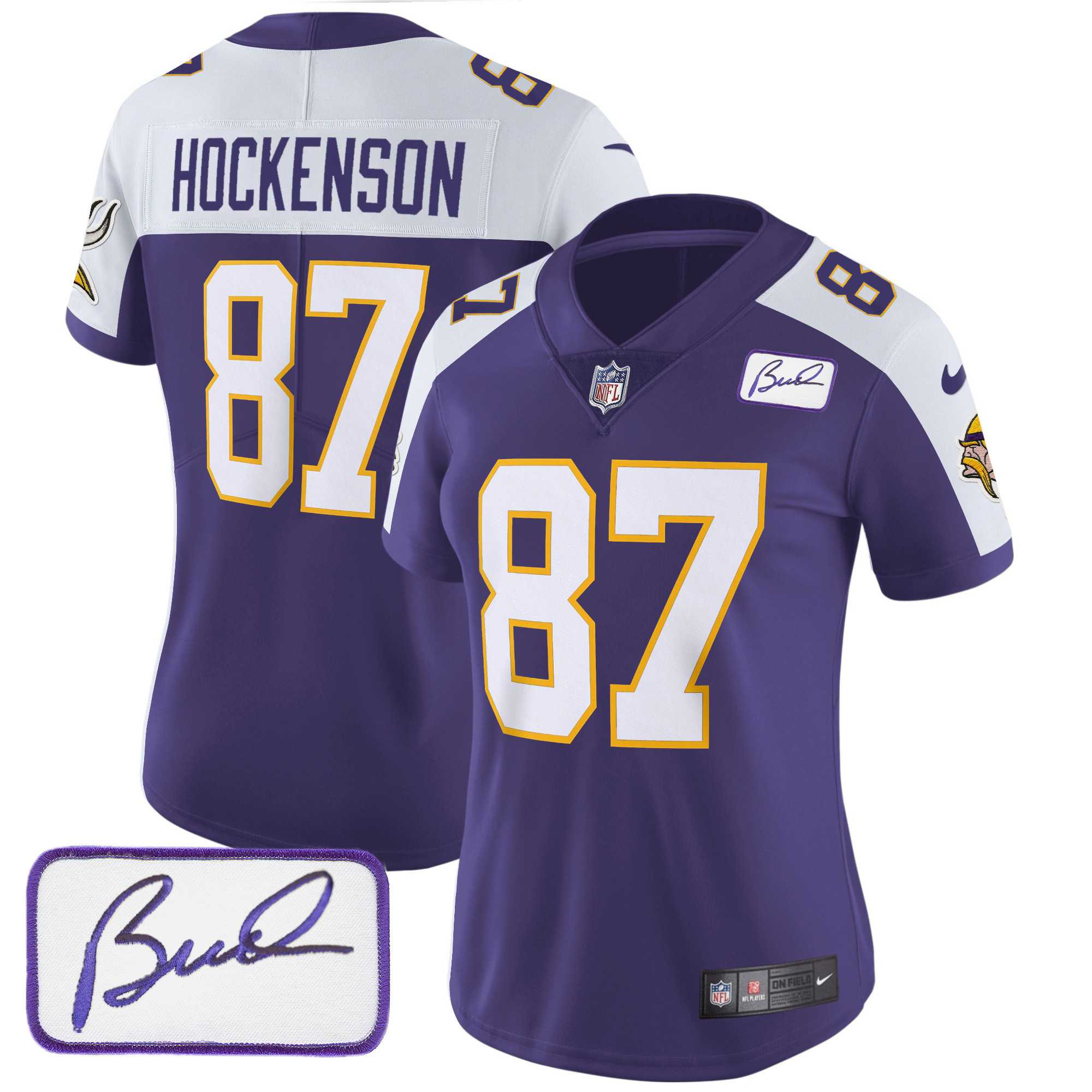 T.J. Hockenson Women's Minnesota Vikings Bud Grant Patch Classic Limited Purple Alternate Jersey - All Stitched