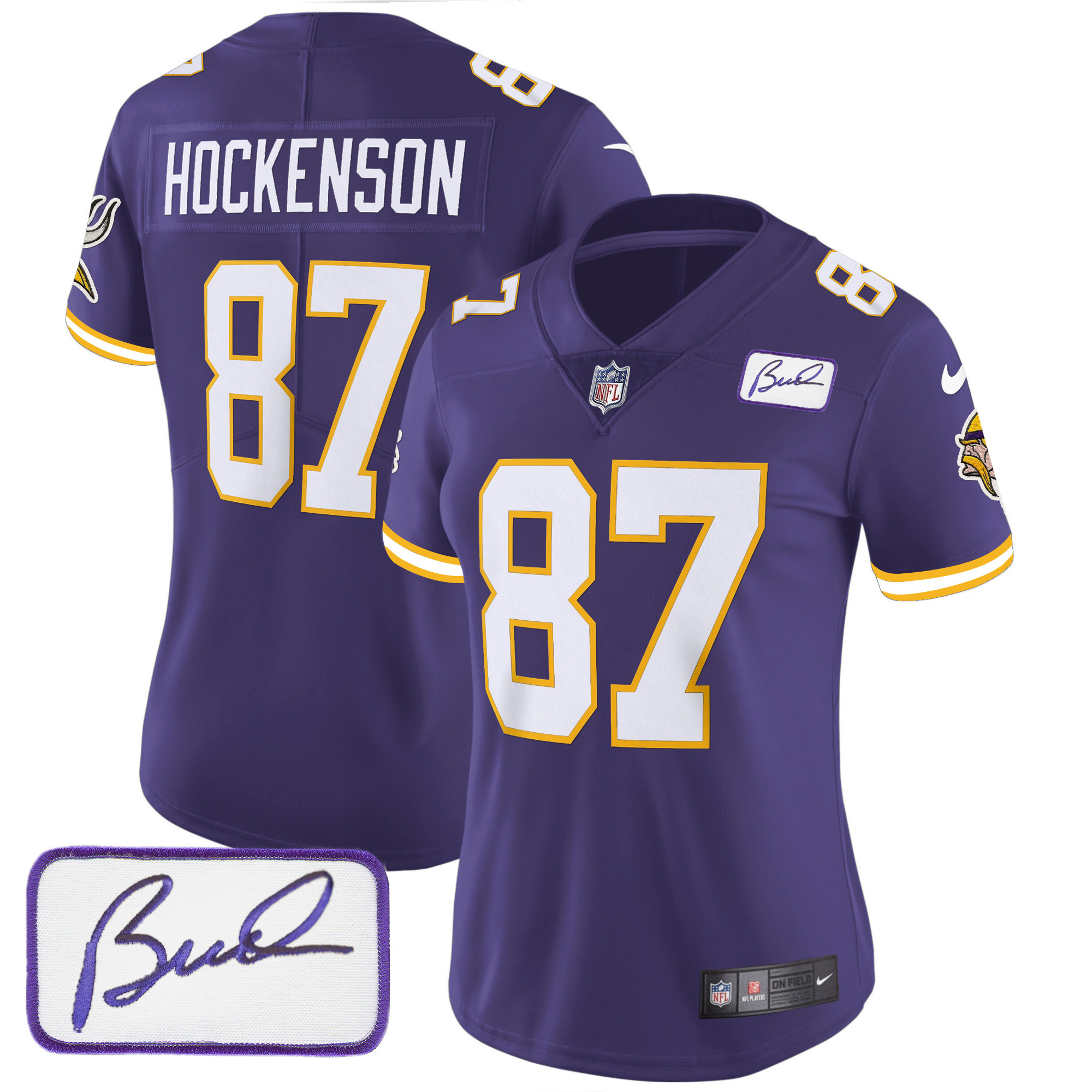T.J. Hockenson Women's Minnesota Vikings Bud Grant Patch Classic Limited Purple Jersey - All Stitched