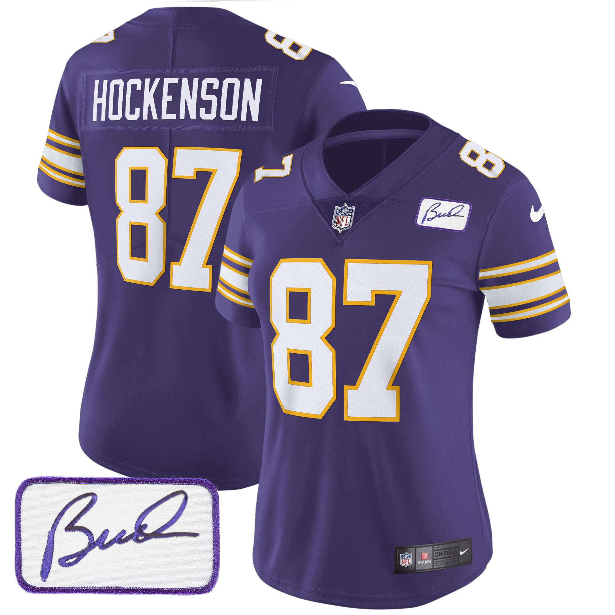 T.J. Hockenson Women's Minnesota Vikings Bud Grant Patch Classic Limited Purple Jersey - All Stitched