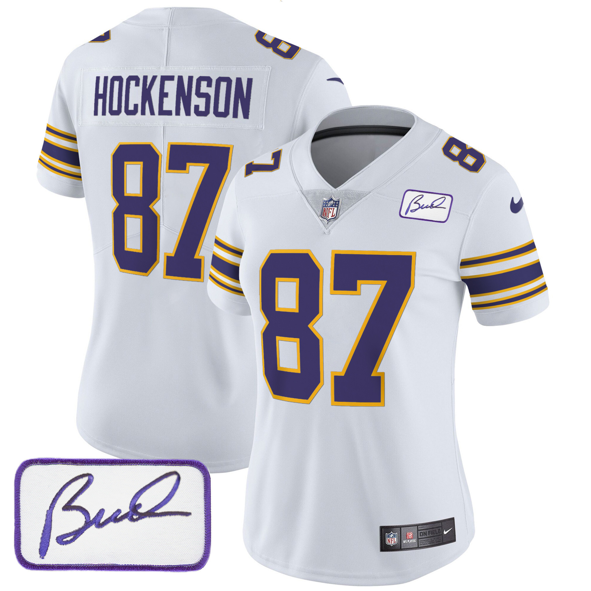 T.J. Hockenson Women's Minnesota Vikings Bud Grant Patch Classic Limited White Jersey - All Stitched