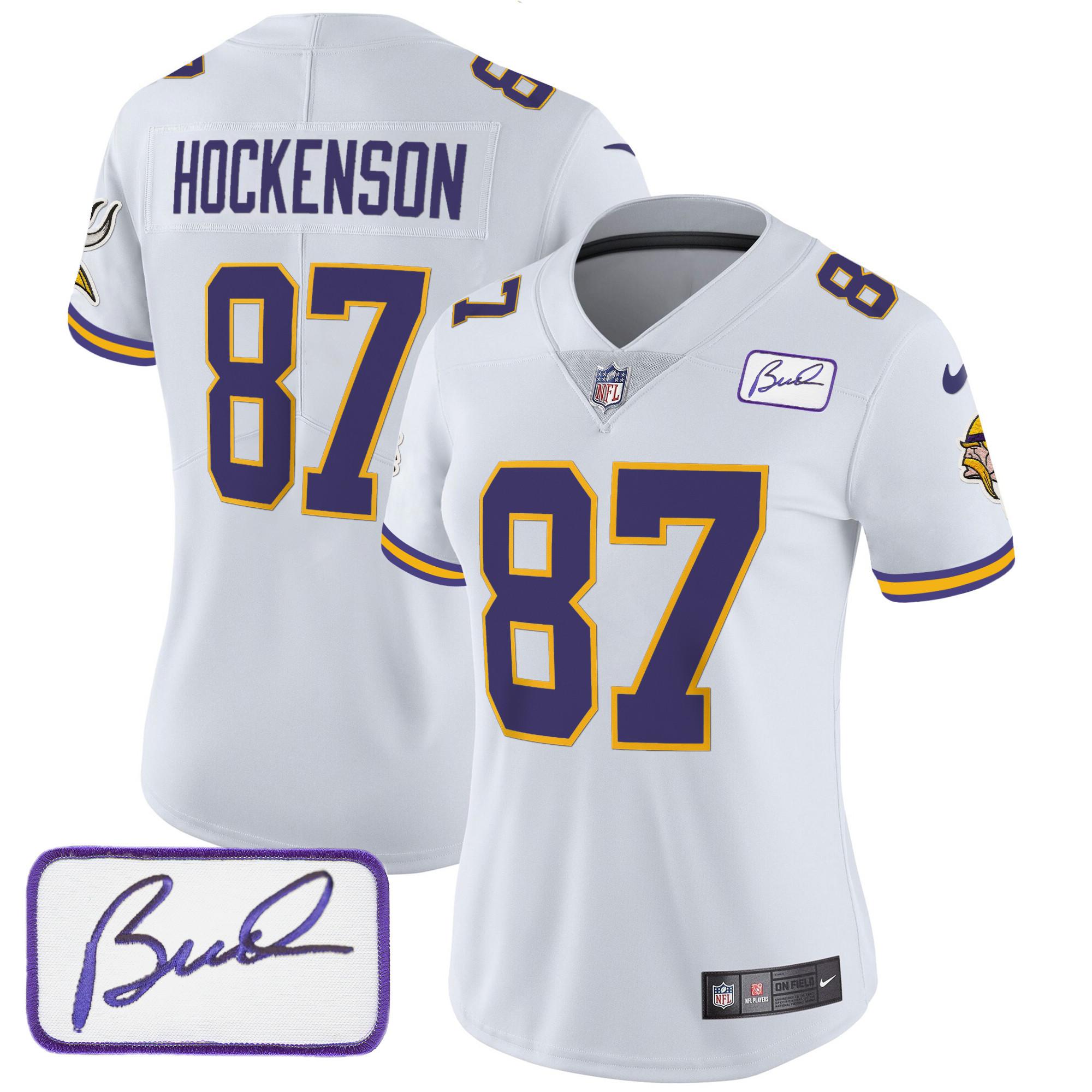 T.J. Hockenson Women's Minnesota Vikings Bud Grant Patch Classic Limited White Jersey - All Stitched
