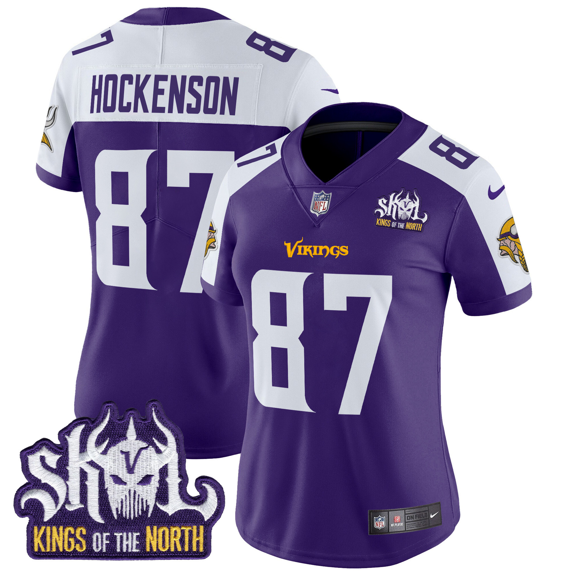 T.J. Hockenson Women's Minnesota Vikings Kings Of The North Patch Vapor Limited Purple Alternate Jersey - All Stitched