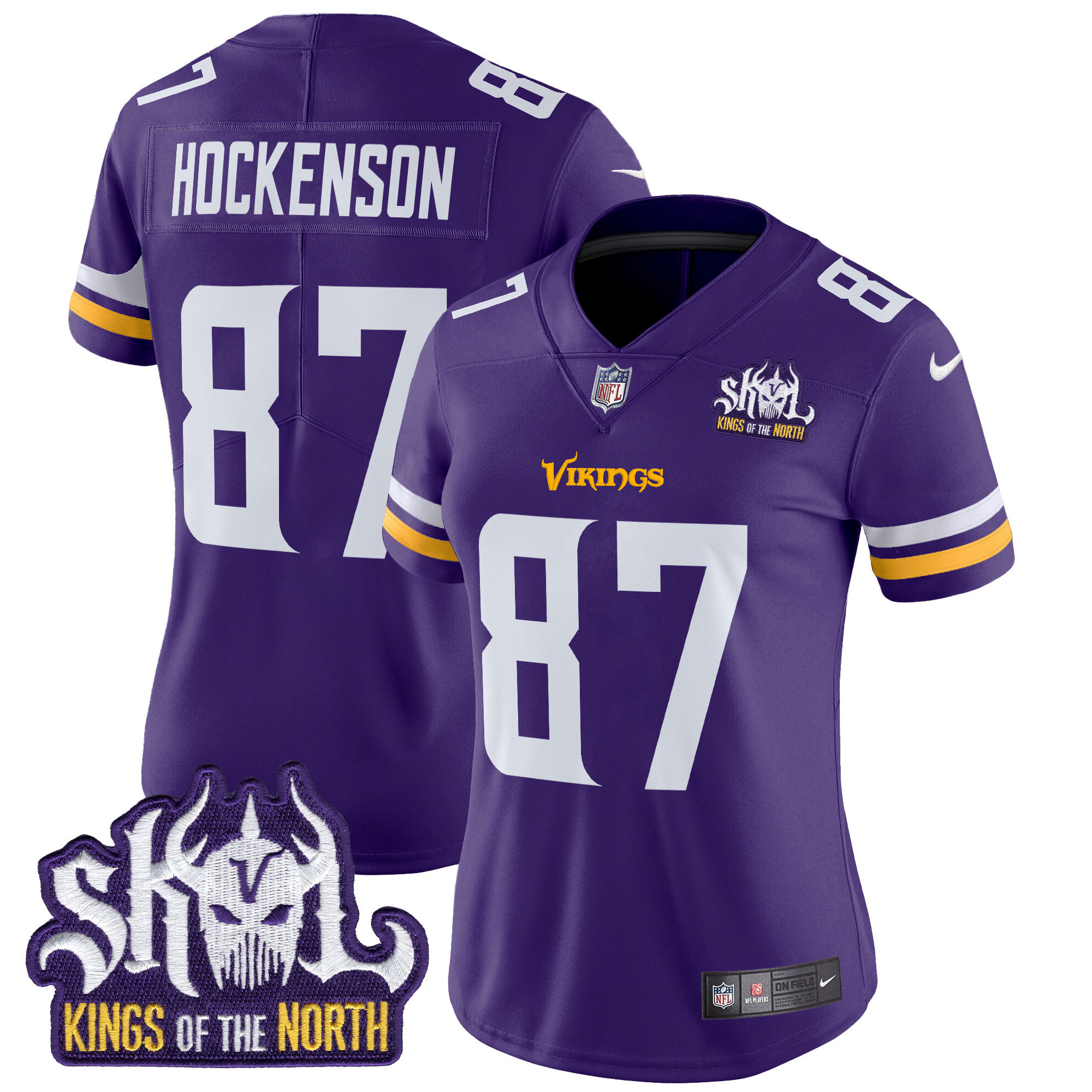 T.J. Hockenson Women's Minnesota Vikings Kings Of The North Patch Vapor Limited Purple Jersey - All Stitched