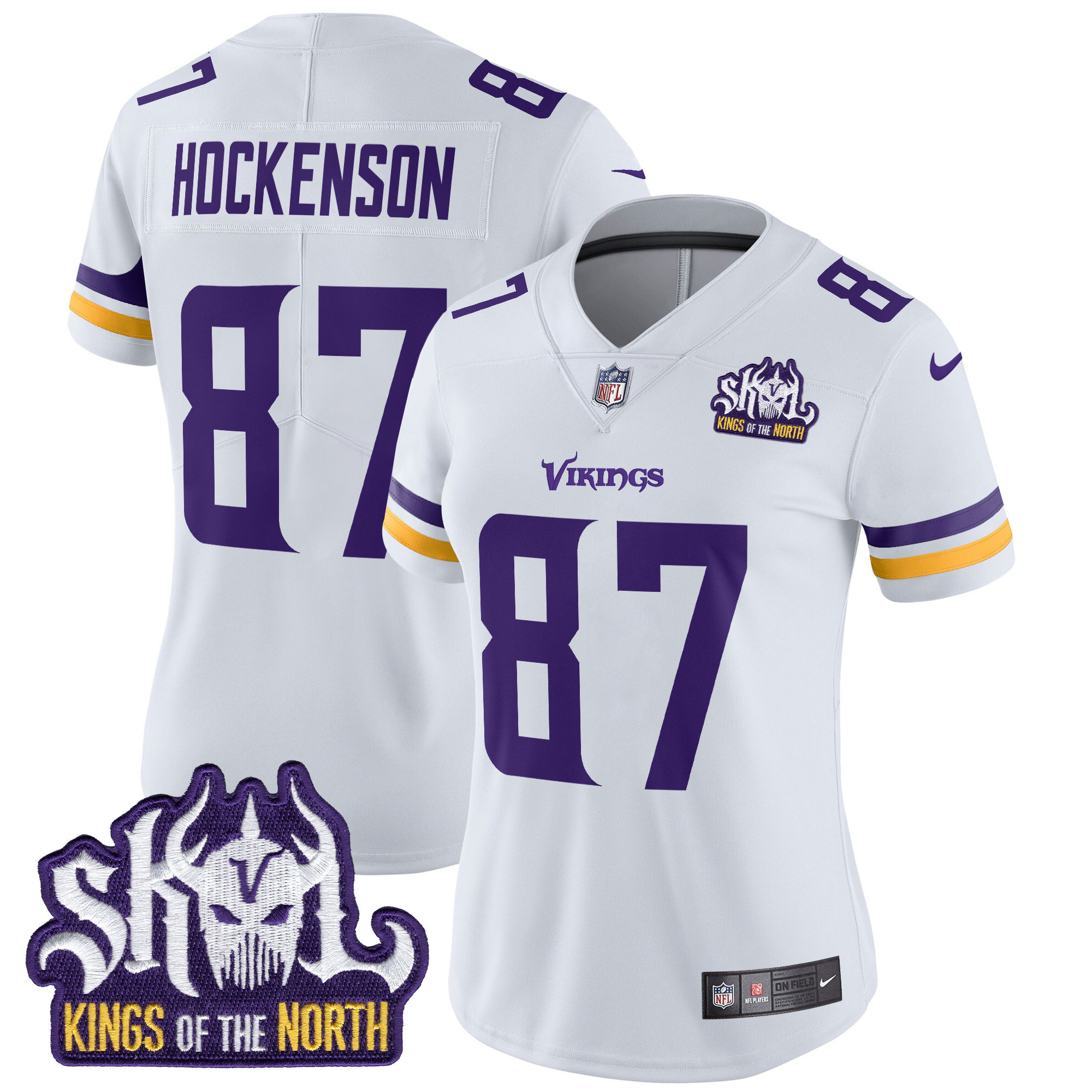 T.J. Hockenson Women's Minnesota Vikings Kings Of The North Patch Vapor Limited White Jersey - All Stitched