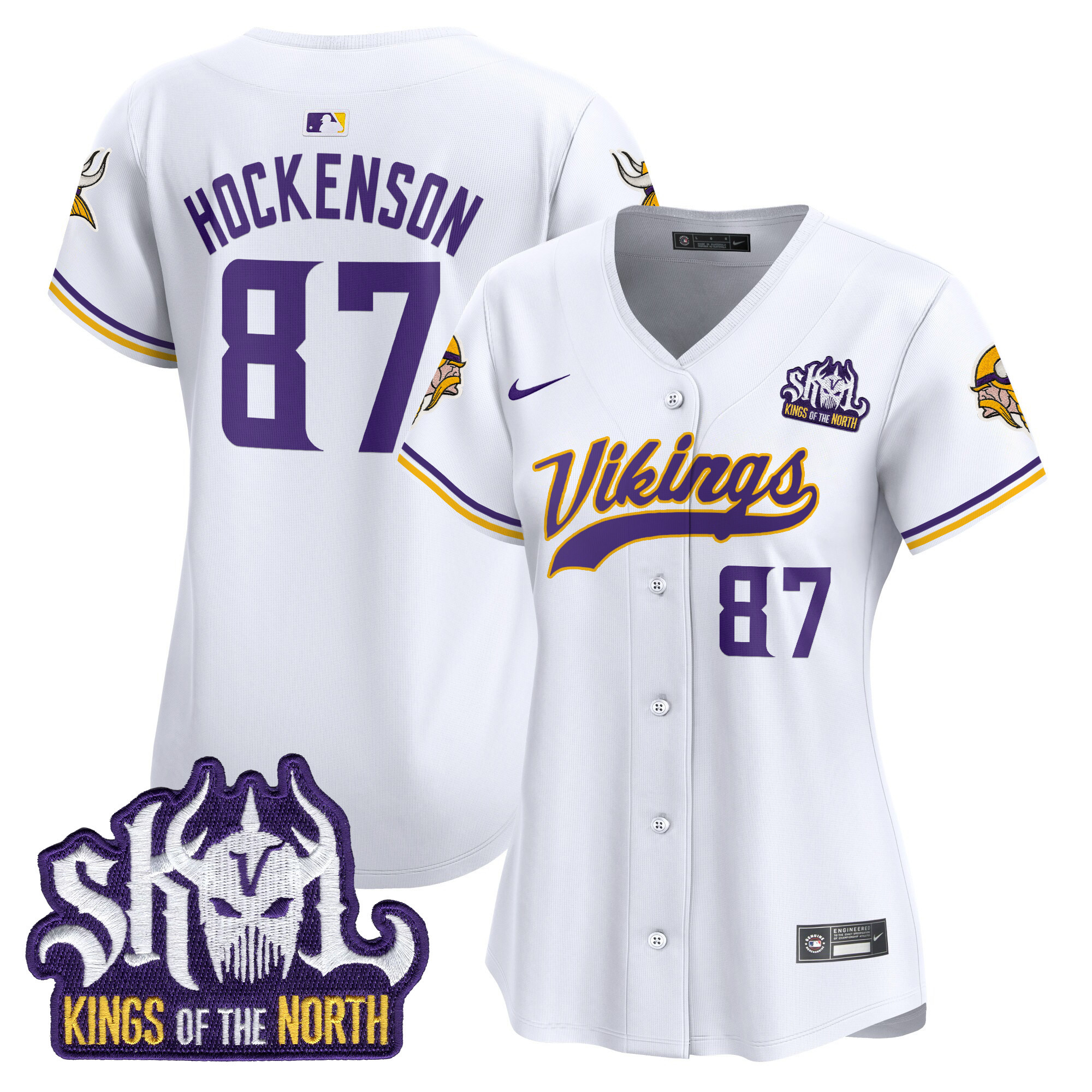 T.J. Hockenson Women's Minnesota Vikings Kings Of The North Patch Vapor Premier Limited White Jersey - All Stitched