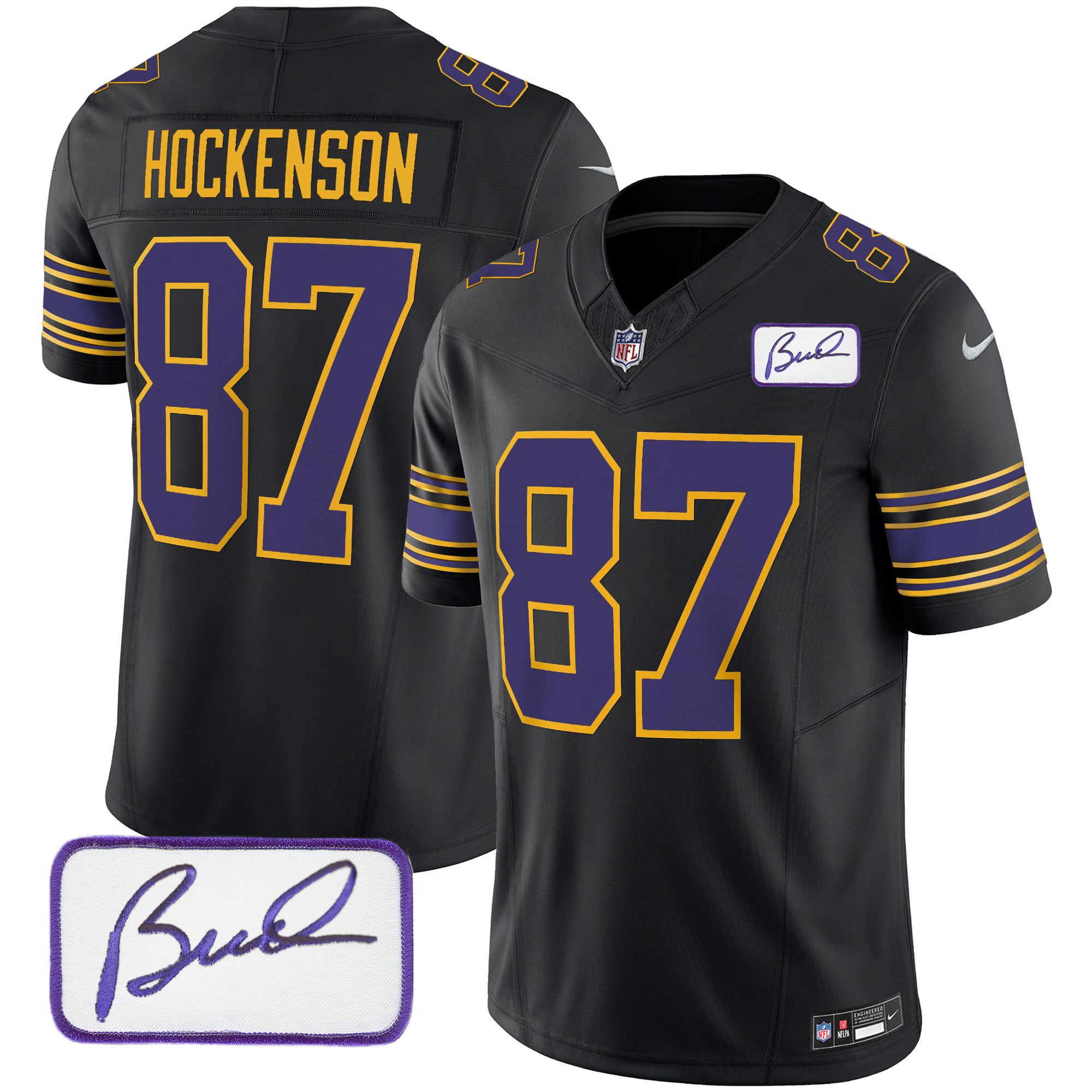 T.J. Hockenson Youth's Minnesota Vikings Bud Grant Patch Classic Limited Black Jersey - All Stitched