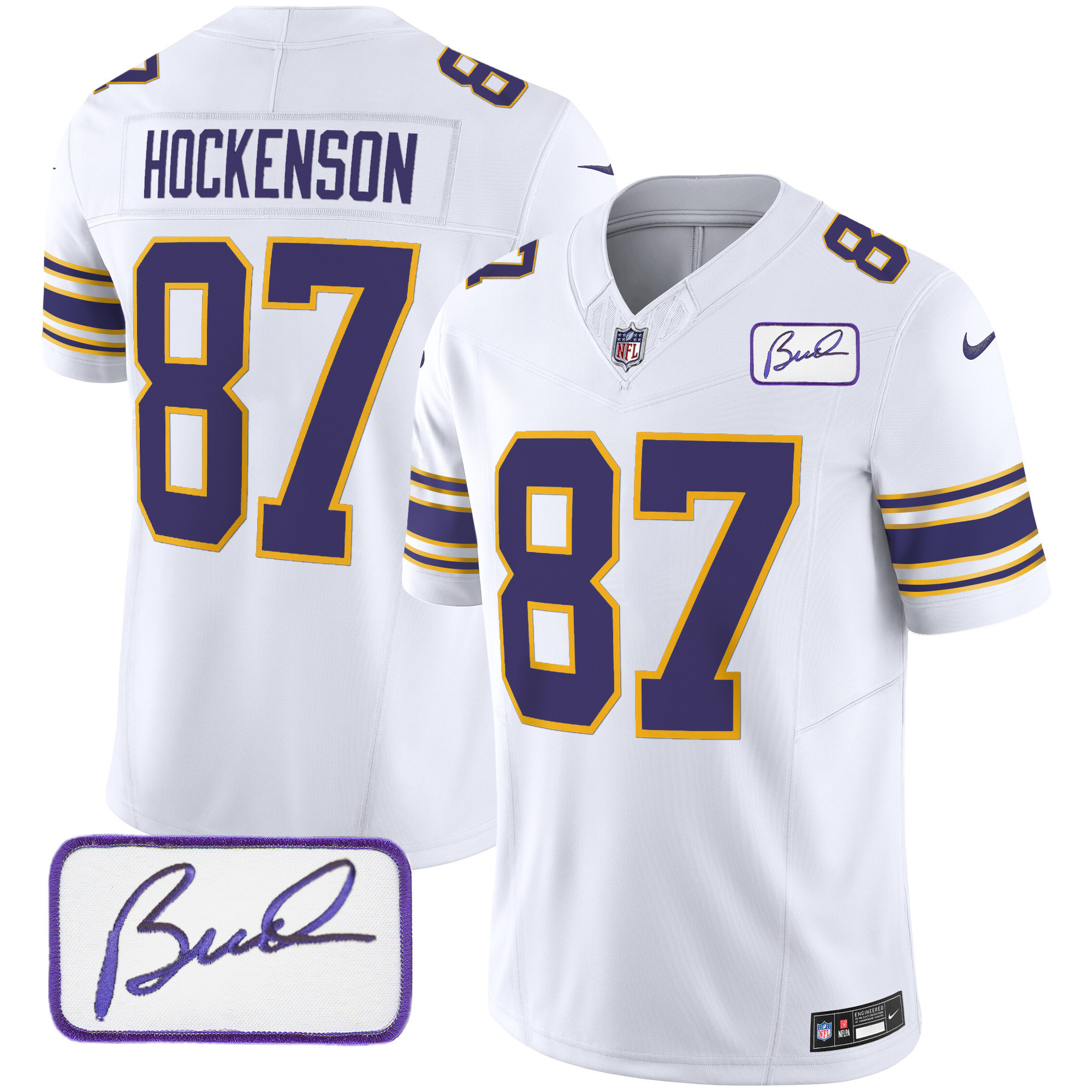 T.J. Hockenson Youth's Minnesota Vikings Bud Grant Patch Classic Limited White Jersey - All Stitched
