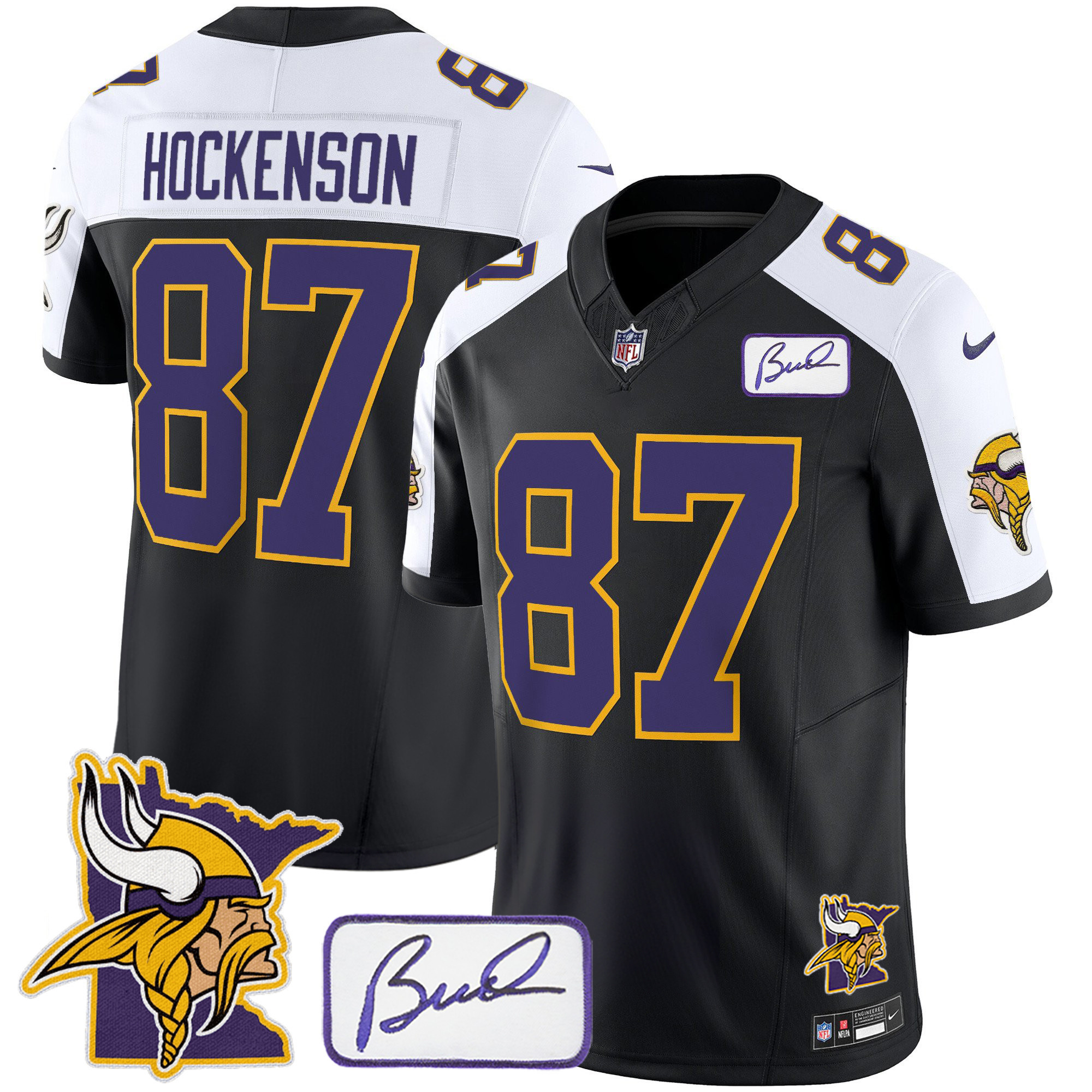 T.J.Hockenson Men's Minnesota Vikings Bud Grant & Minnesota Patch Classic Limited Black Alternate Jersey - All Stitched