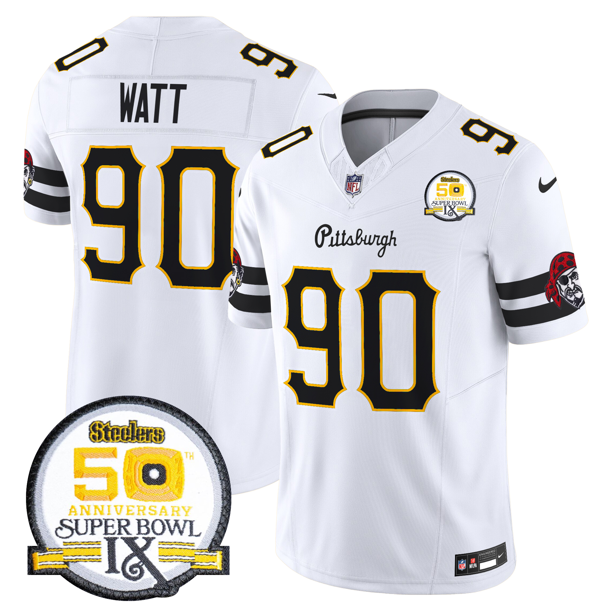 T.J.Watt Men's Pittsburgh Steelers 2024 Vapor Limited White Jersey - All Stitched