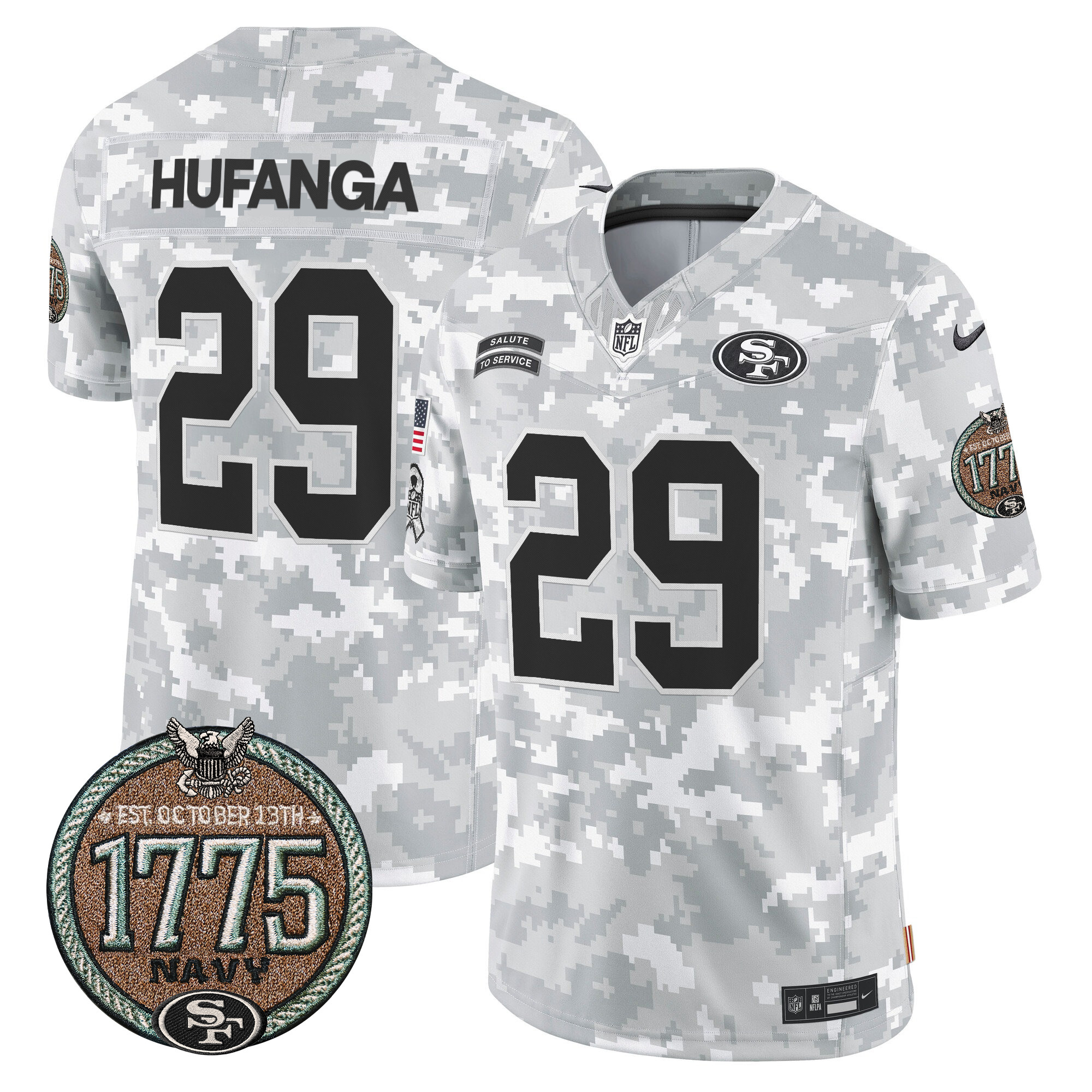 Talanoa Hufanga Men's San Francisco 49ers 2024 Salute to Service Establishment Year Patch Vapor Limited Navy Jersey - All Stitched