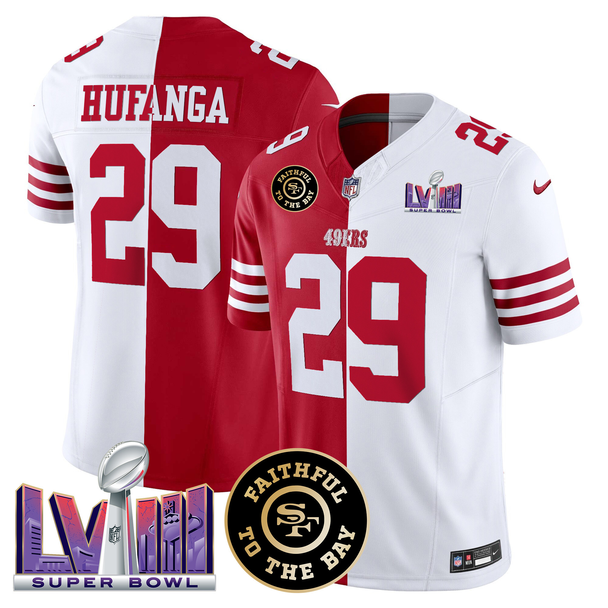 Talanoa Hufanga Men's San Francisco 49ers  Faithful & Super Bowl LVIII Patch Vapor Split Jersey - All Stitched