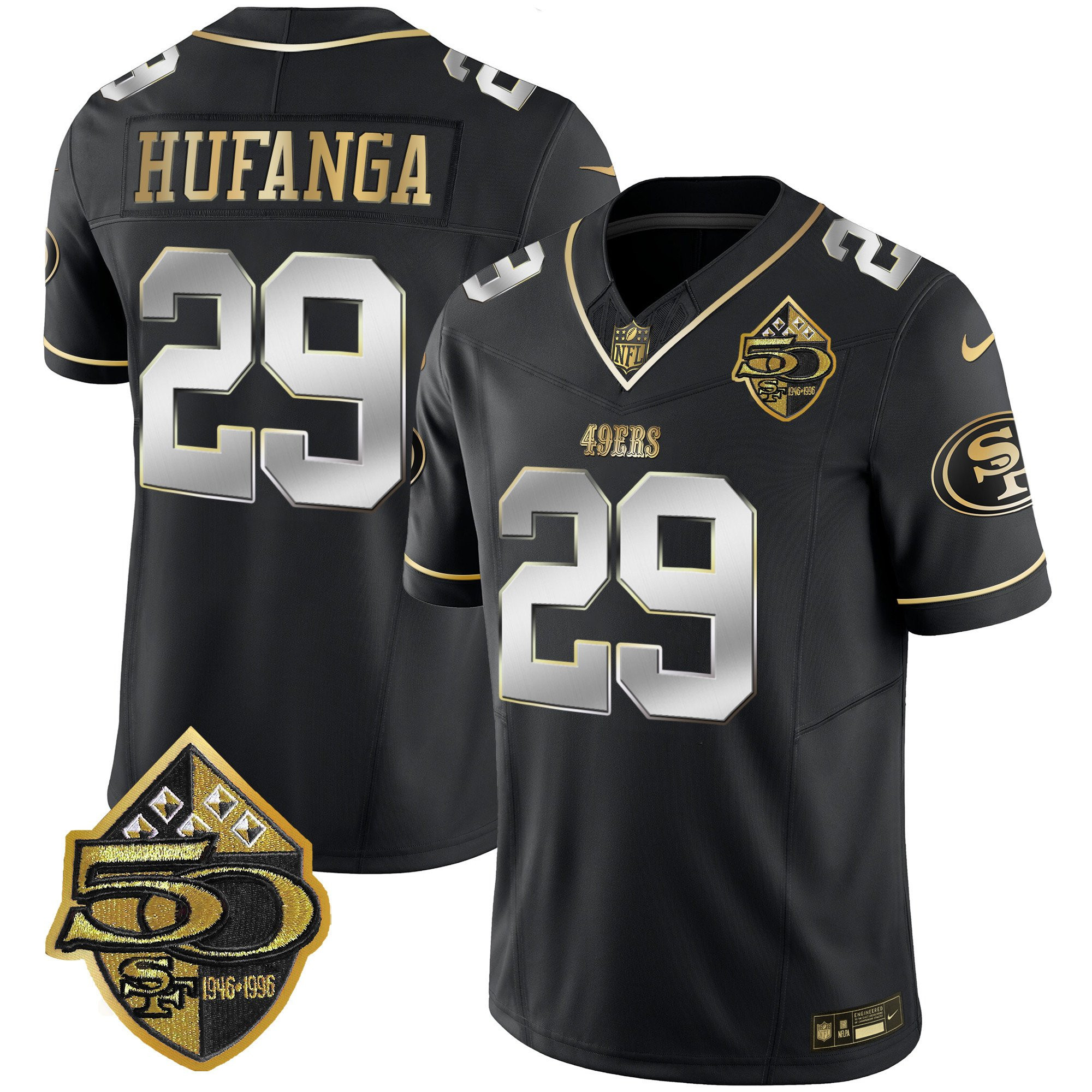Talanoa Hufanga San Francisco 49ers 50th Anniversary Patch Vapor Limited Black Limited Jersey - All Stitched