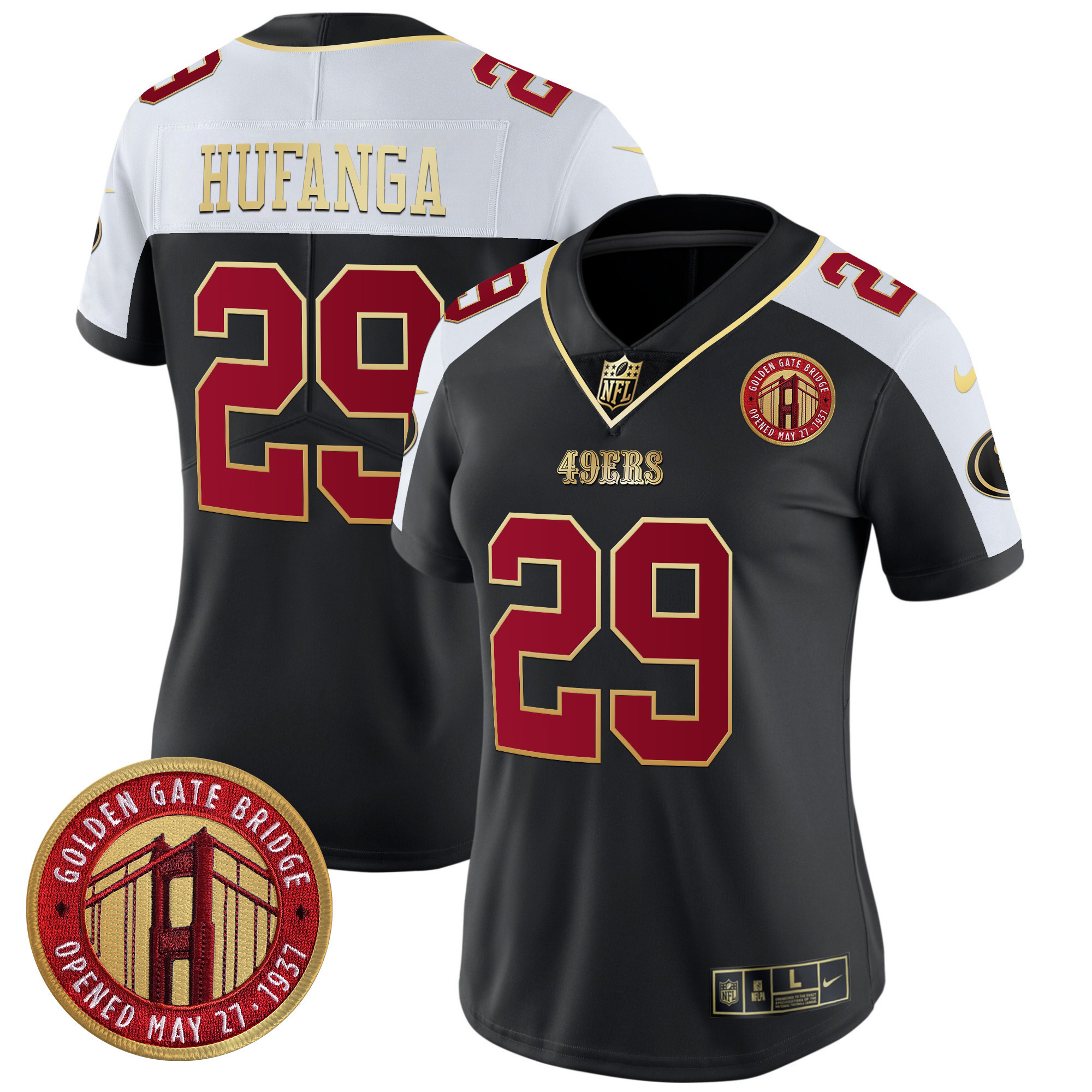 Talanoa Hufanga Women's San Francisco 49ers Golden Gate Bridge Patch Vapor Limited Black Alternate Jersey - All Stitched