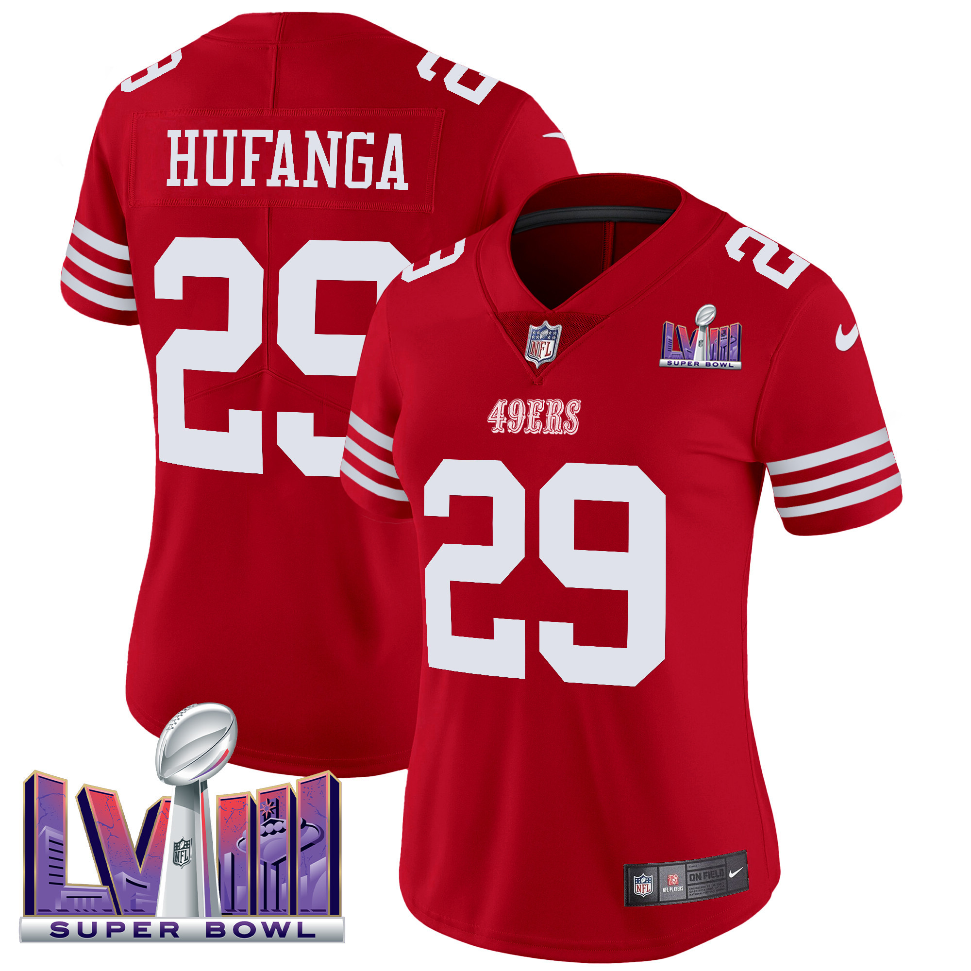 Talanoa Hufanga Women's San Francisco 49ers Super Bowl LVIII Patch Vapor Limited Red Jersey - All Stitched