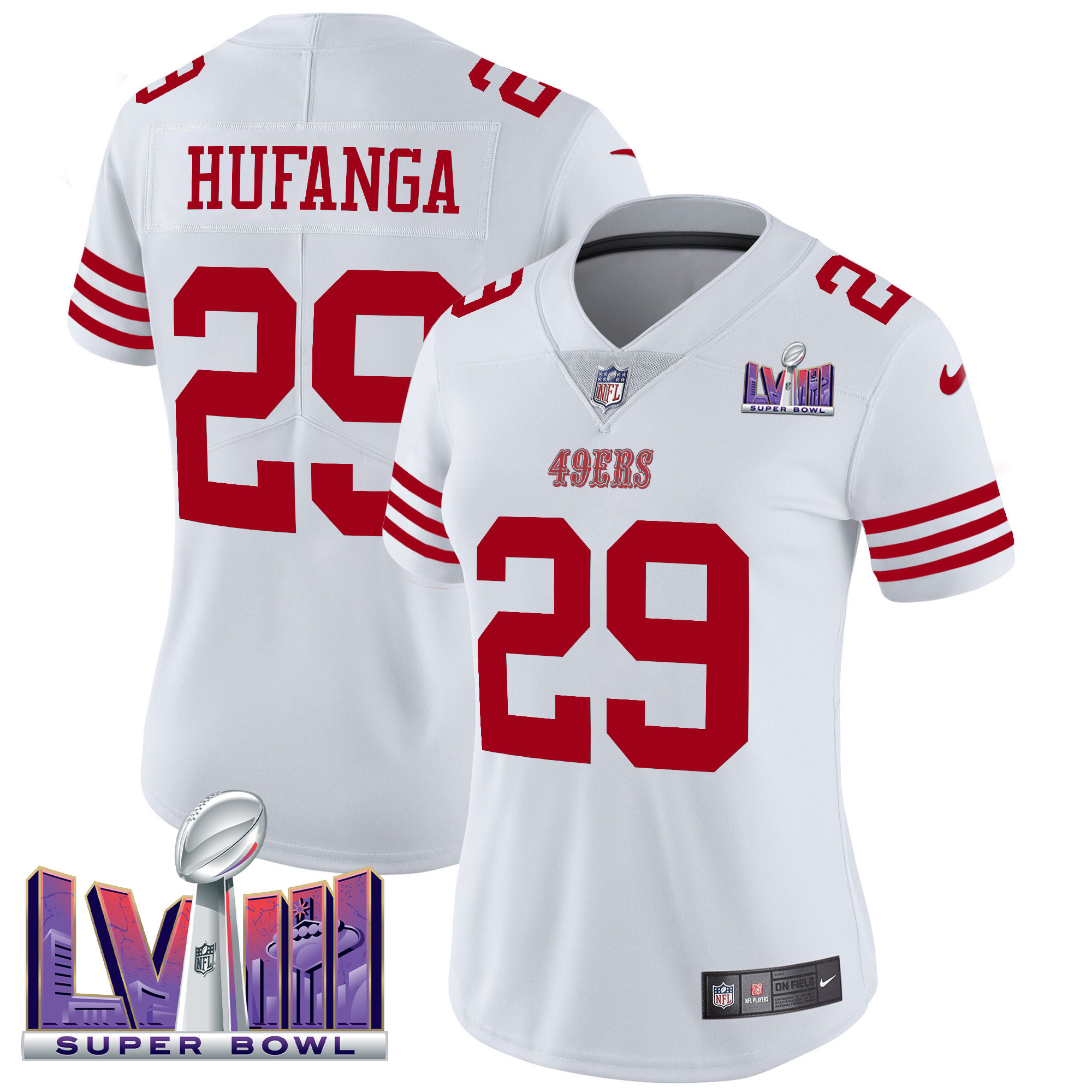Talanoa Hufanga Women's San Francisco 49ers Super Bowl LVIII Patch Vapor Limited White Jersey - All Stitched