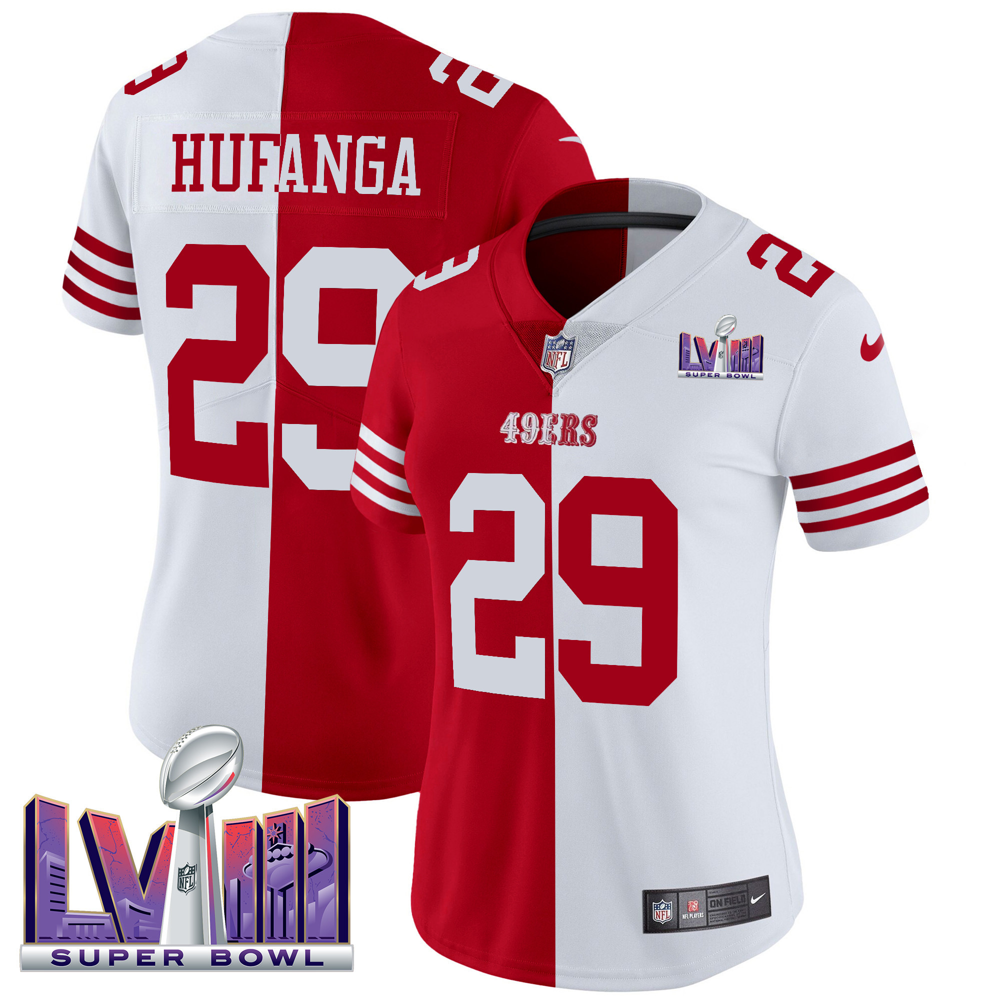 Talanoa Hufanga Women's San Francisco 49ers  Super Bowl LVIII Patch Vapor Split Jersey - All Stitched