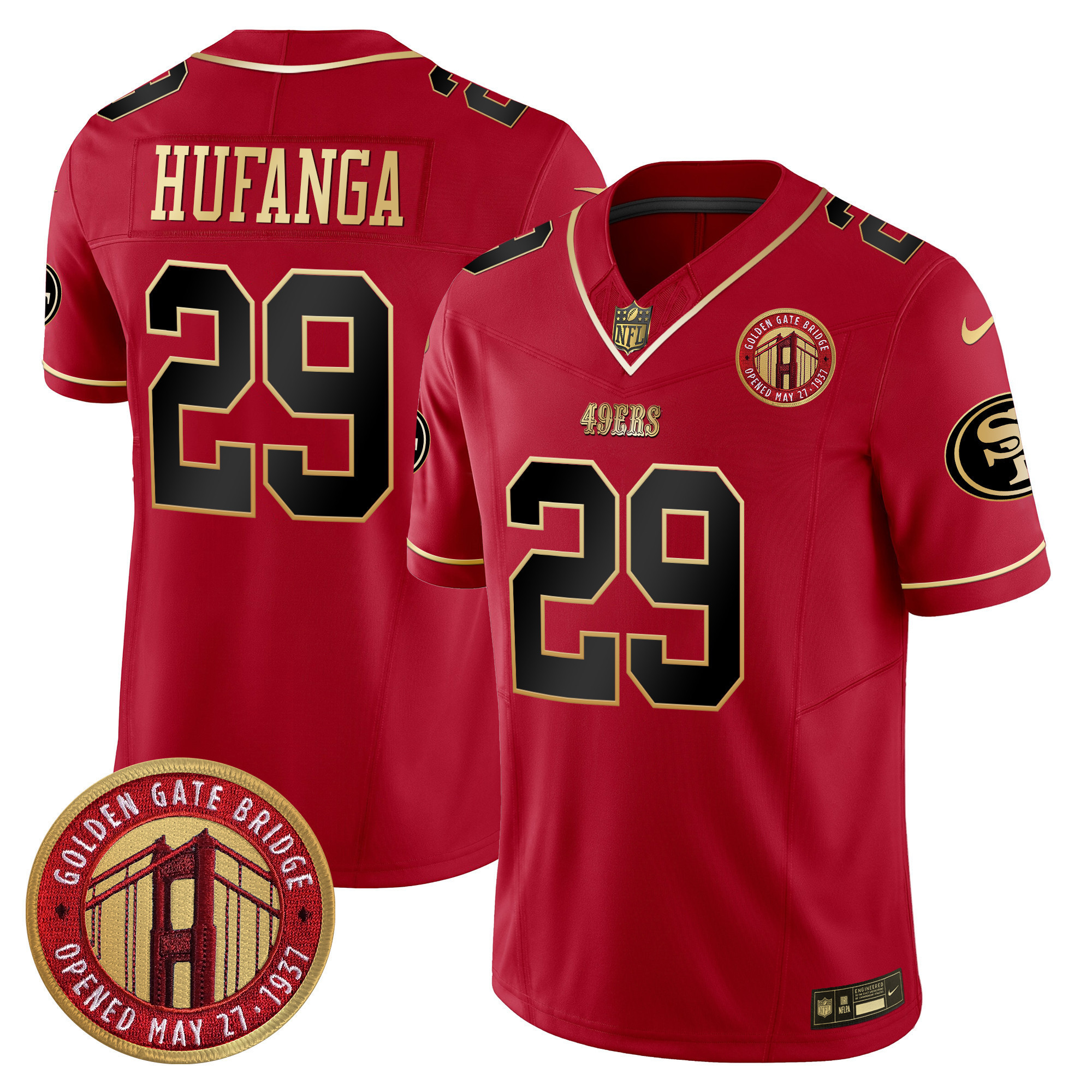 Talanoa Hufanga Youth's San Francisco 49ers Golden Gate Bridge Patch Vapor Limited Scarlet Limited Jersey - All Stitched