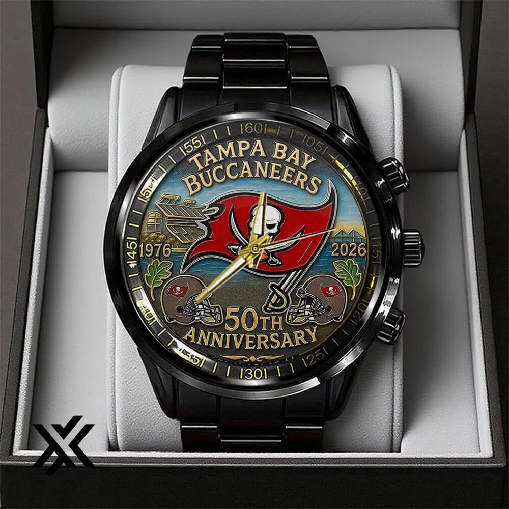 Tampa Bay Buccaneers 2026 50th Anniv Black Steel Watch GoteamJS Store Tampa Bay Buccaneers 2026 50th Anniv. Black Steel Watch 9972 Lzylo 