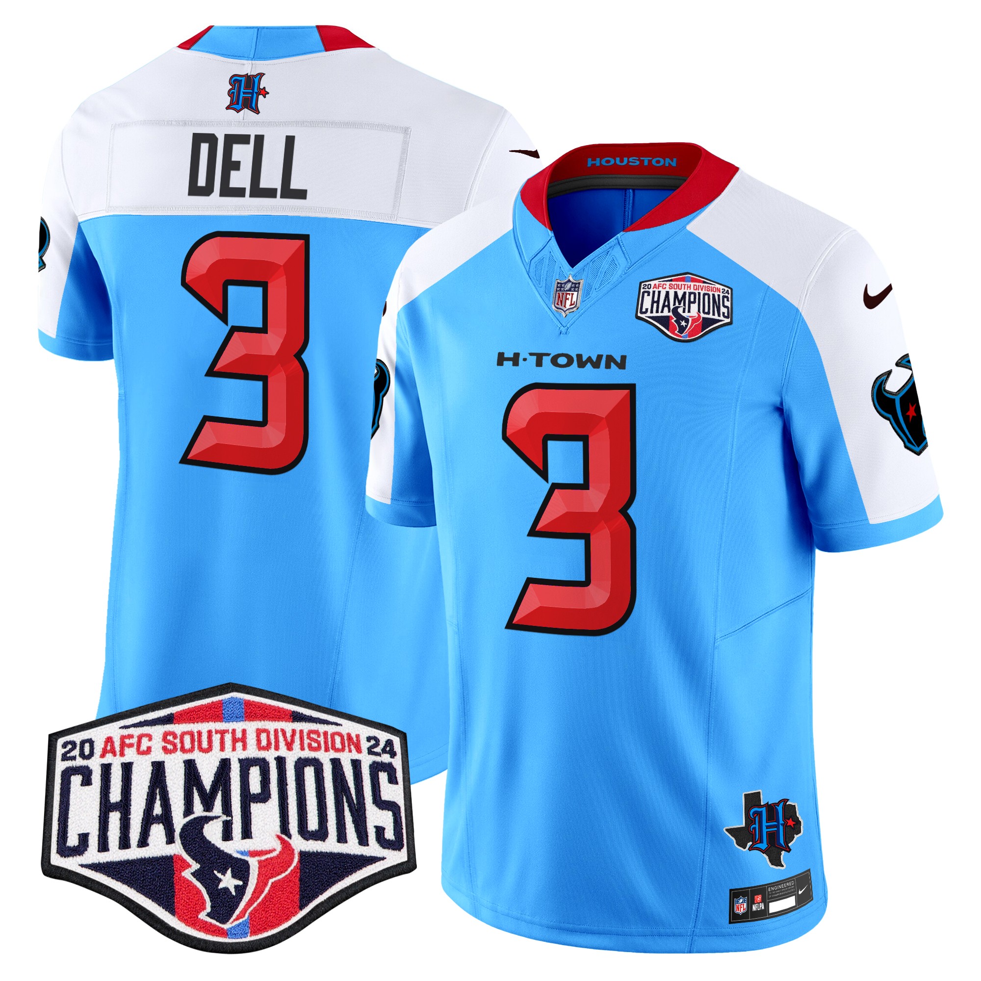 Tank Dell Men's Houston Texans 2024 AFC South Division Champions Patch Vapor Limited Blue Alternate Jersey - All Stitched