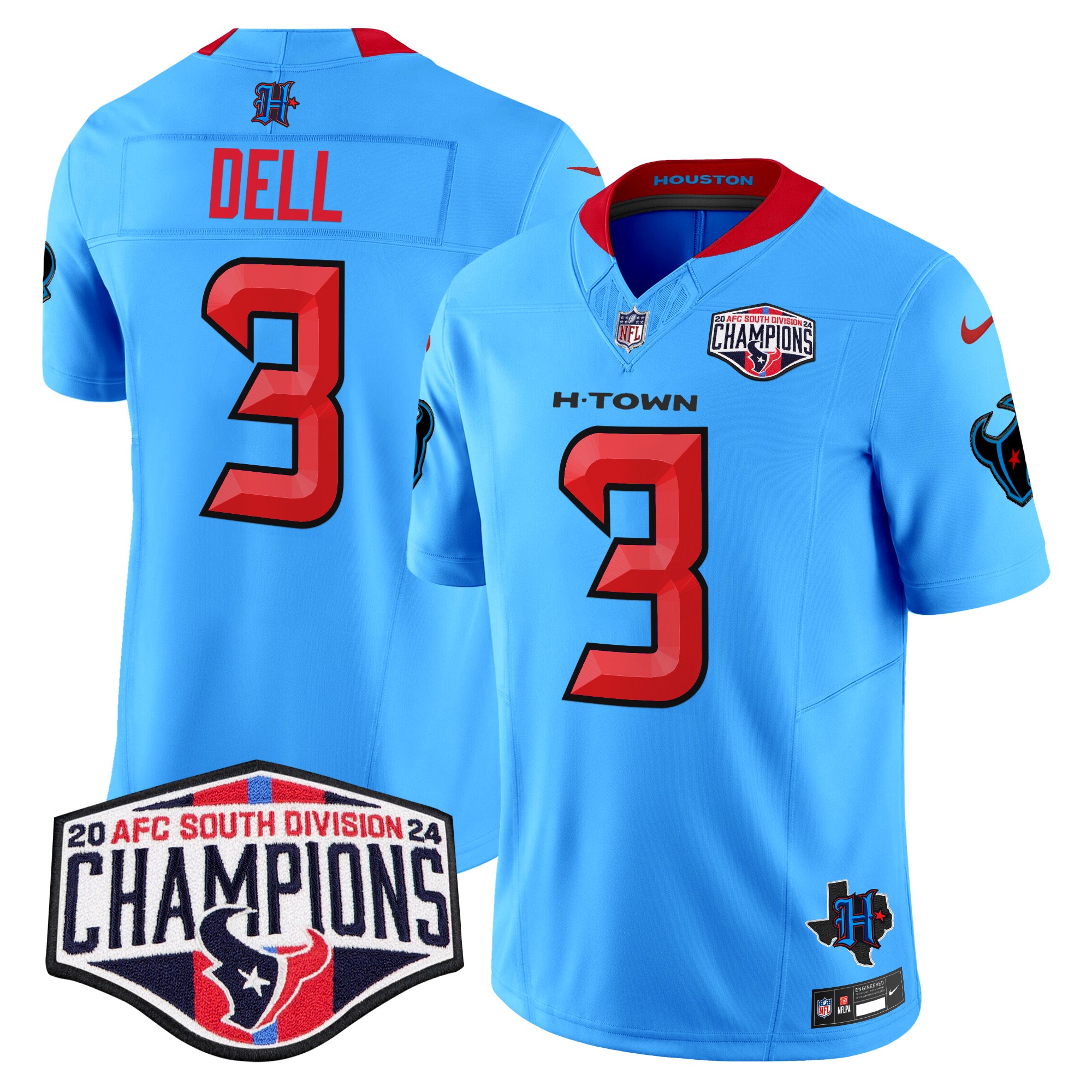 Tank Dell Men's Houston Texans 2024 AFC South Division Champions Patch Vapor Limited Blue. Jersey - All Stitched
