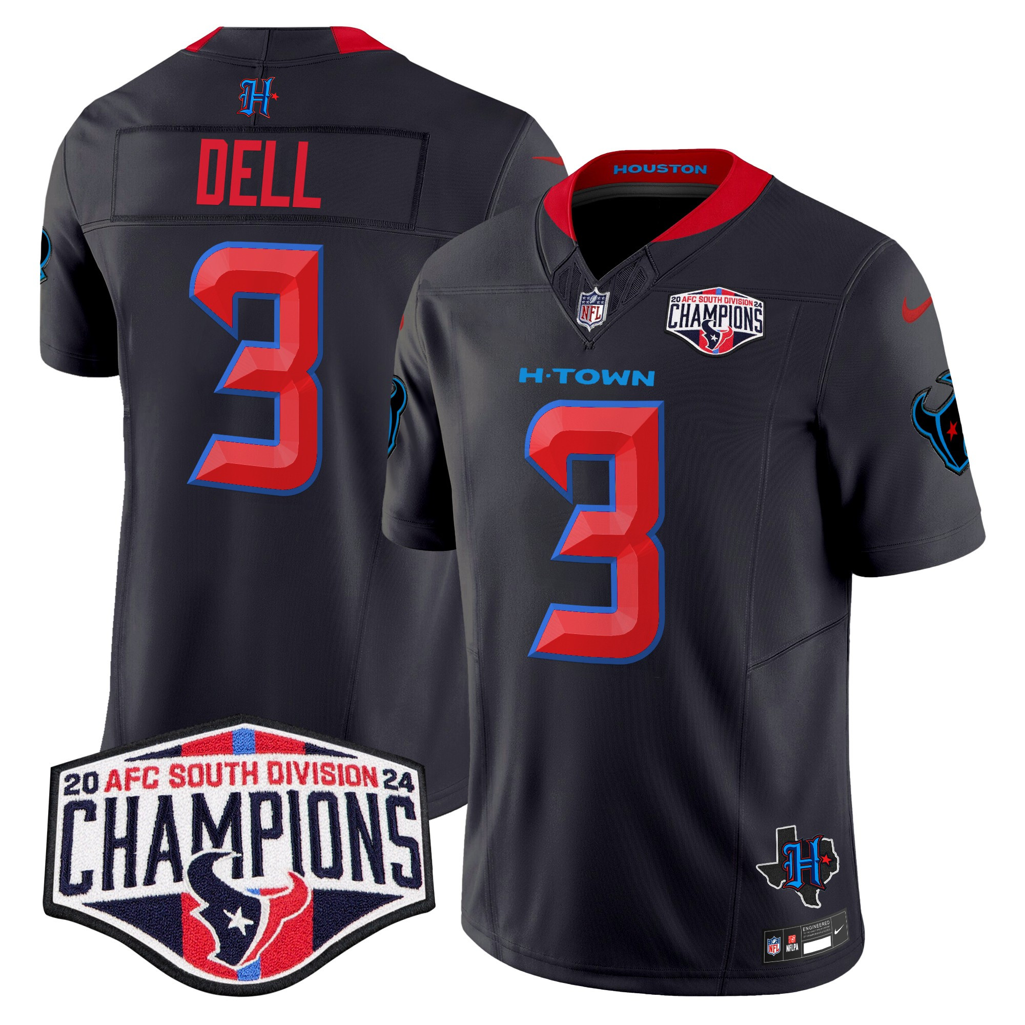 Tank Dell Men's Houston Texans 2024 AFC South Division Champions Patch Vapor Limited Navy Limited Jersey - All Stitched