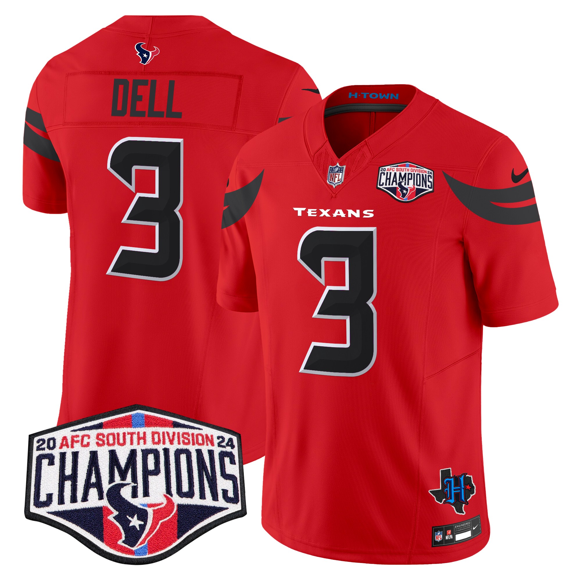 Tank Dell Men's Houston Texans 2024 AFC South Division Champions Patch Vapor Limited Red Jersey - All Stitched