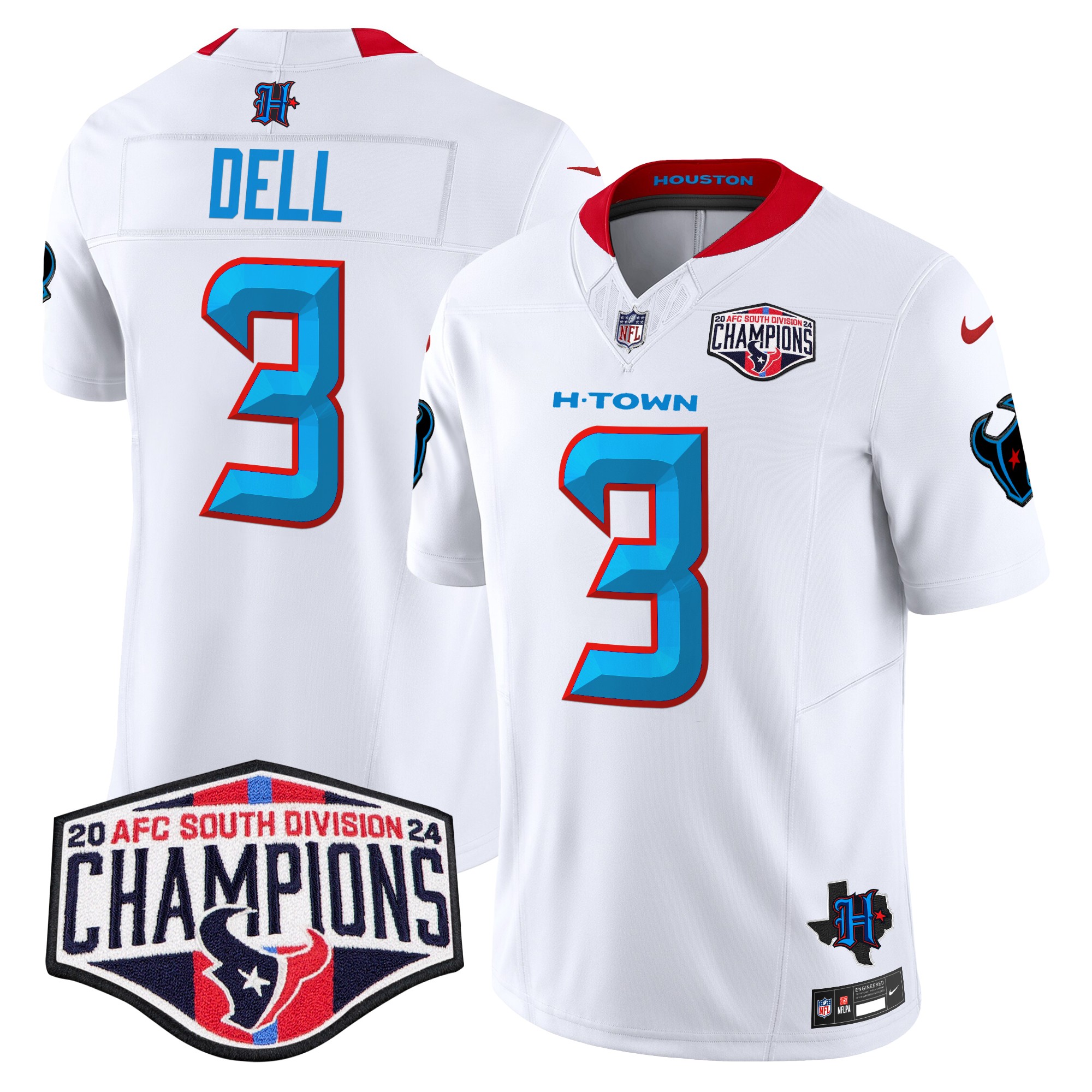 Tank Dell Men's Houston Texans 2024 AFC South Division Champions Patch Vapor Limited White Jersey - All Stitched