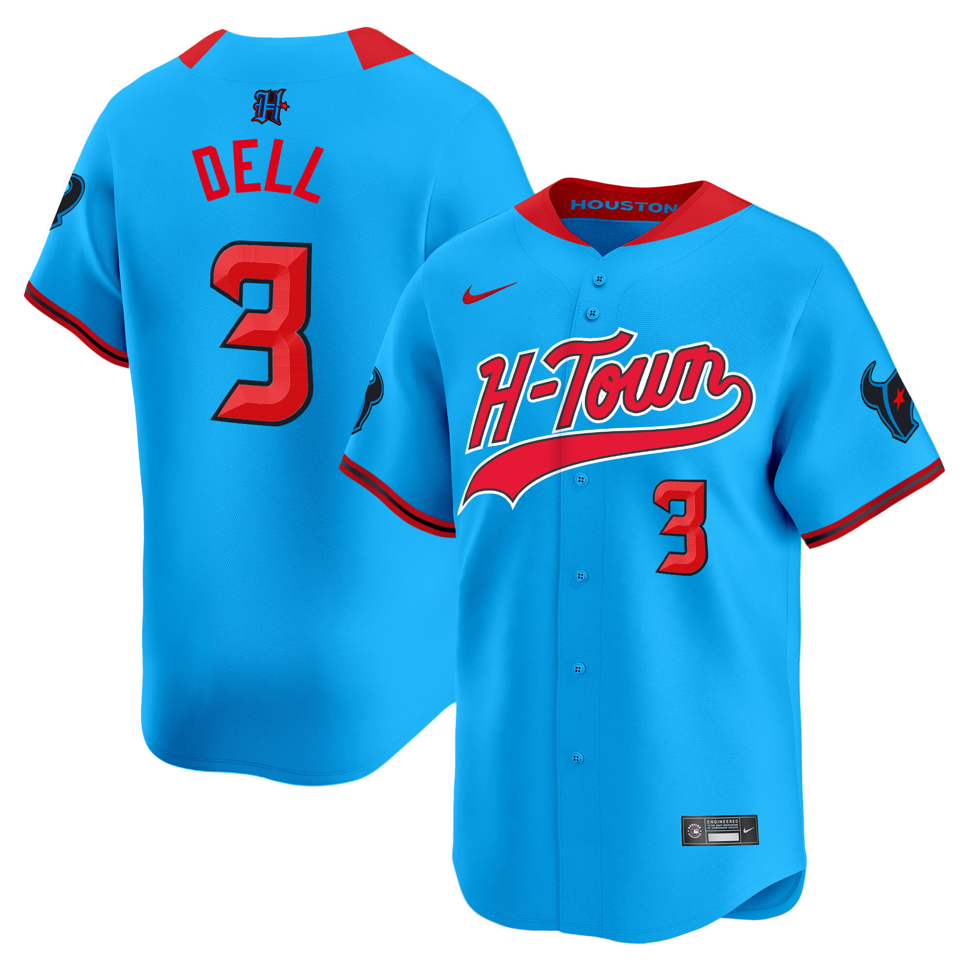 Tank Dell Men's Houston Texans 2024 Baseball Blue Jersey - All Stitched