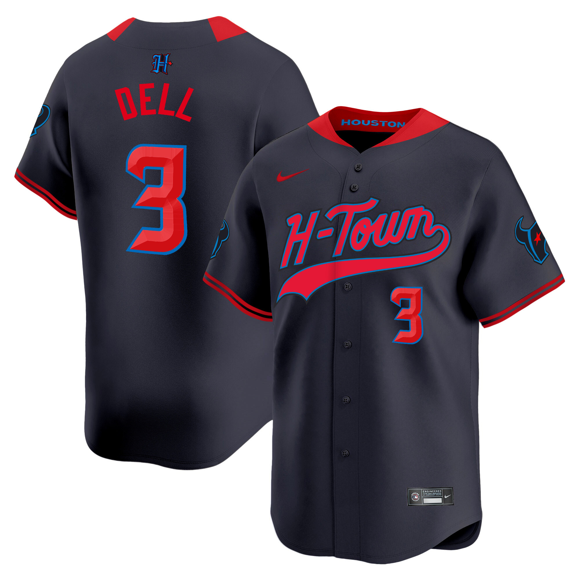 Tank Dell Men's Houston Texans 2024 Baseball Navy Limited Jersey - All Stitched