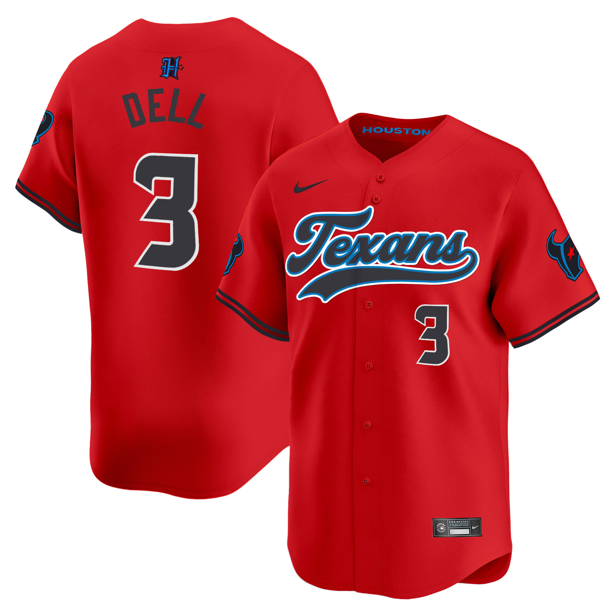 Tank Dell Men's Houston Texans 2024 Baseball Red Jersey - All Stitched