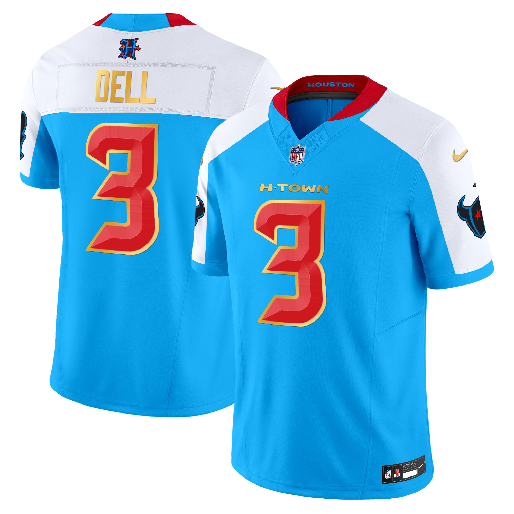 Tank Dell Men's Houston Texans 2024 Gold Trim Vapor Limited Blue Alternate Jersey - All Stitched