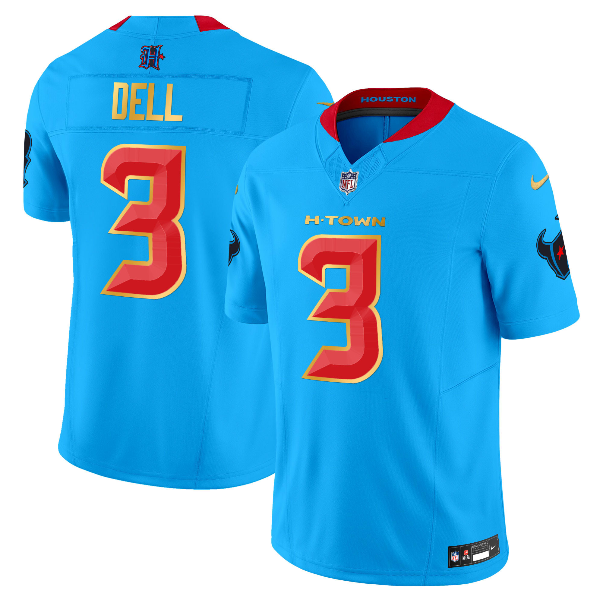 Tank Dell Men's Houston Texans 2024 Gold Trim Vapor Limited Blue Jersey - All Stitched