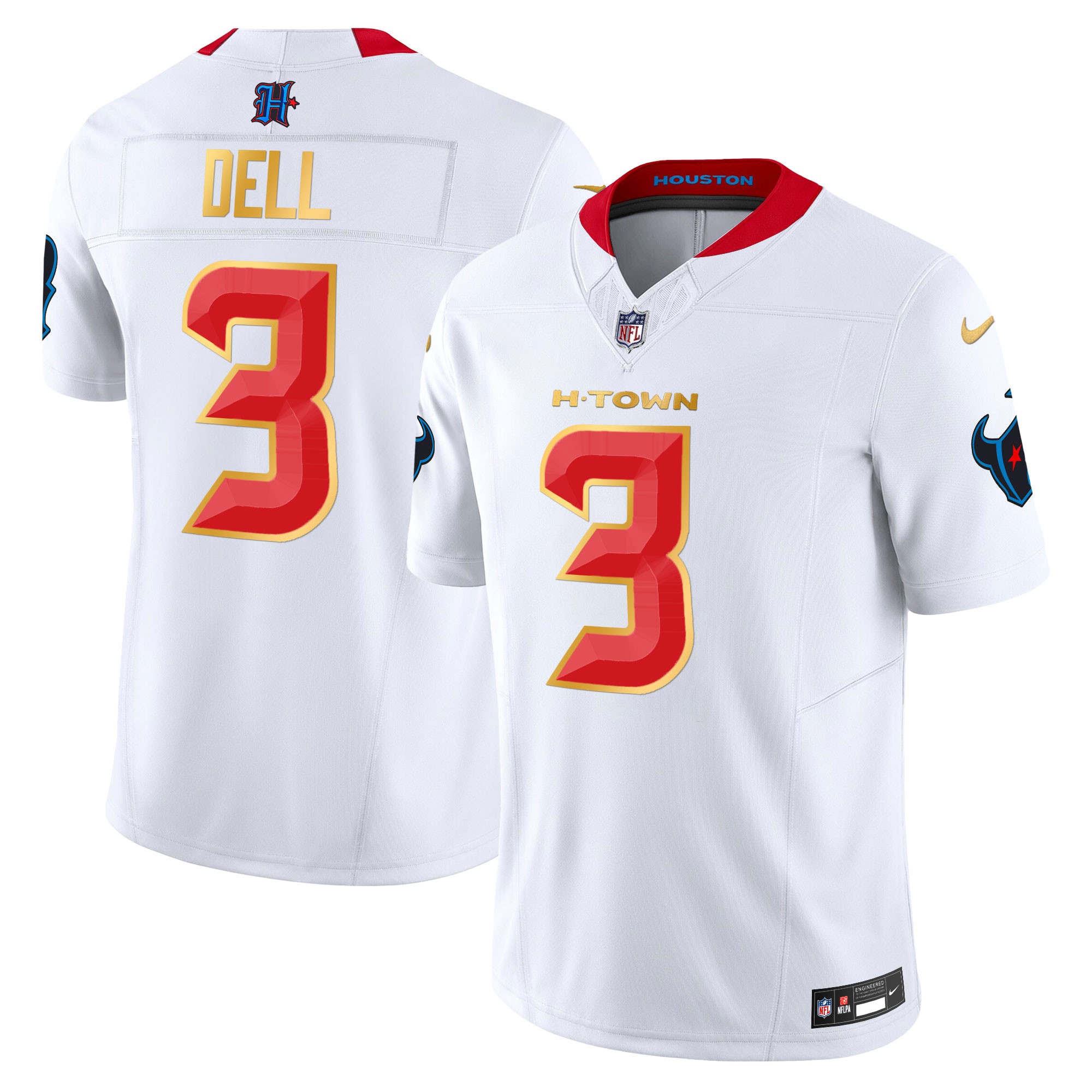 Tank Dell Men's Houston Texans 2024 Gold Trim Vapor Limited White Jersey - All Stitched
