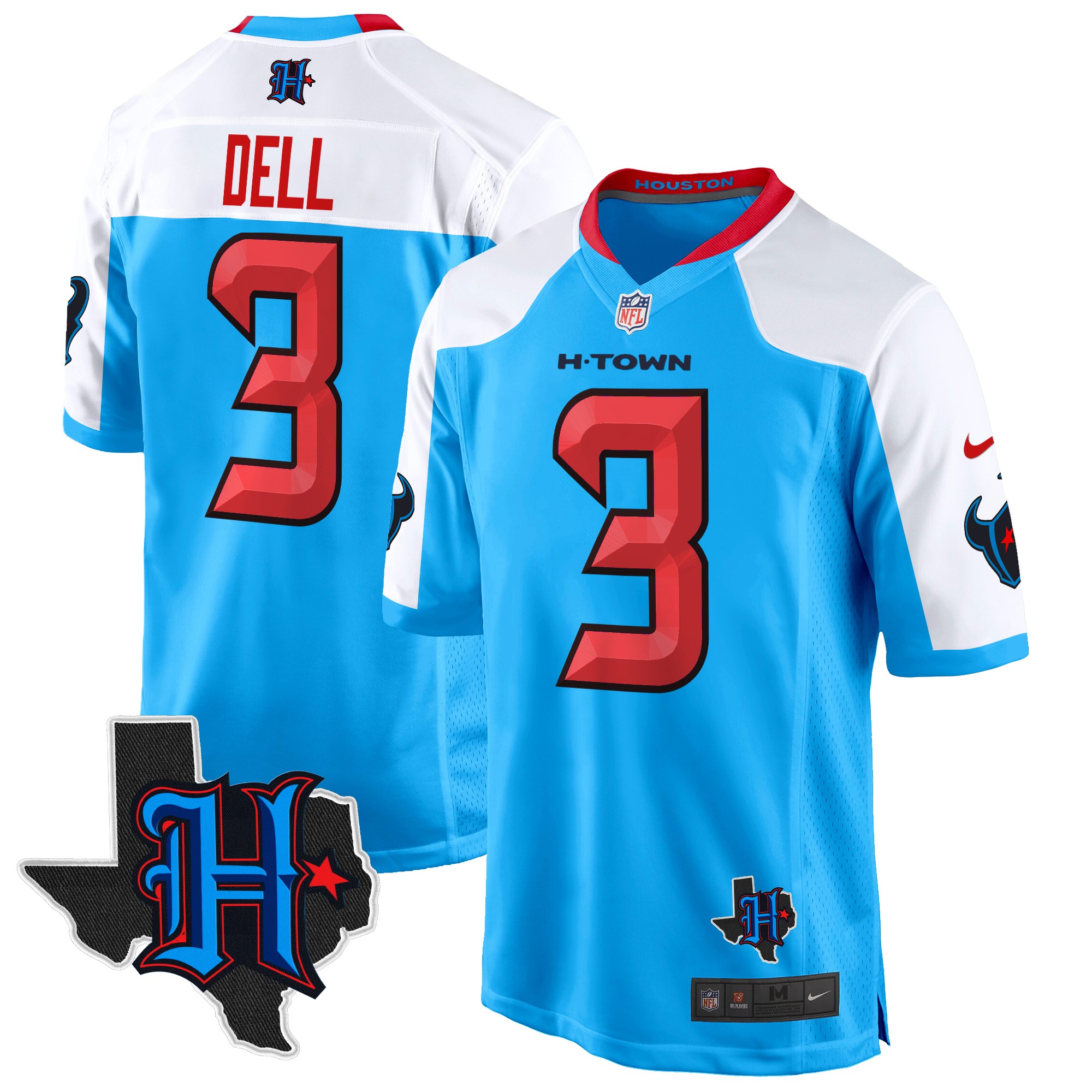 Tank Dell Men's Houston Texans 2024 Texas Patch Game Blue Alternate Jersey - All Stitched