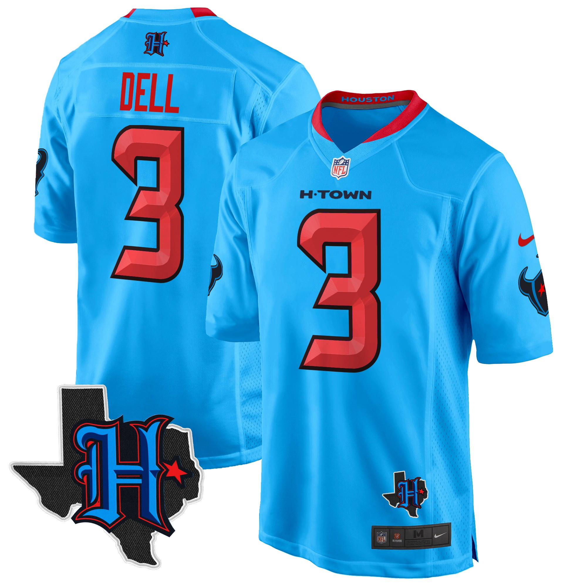 Tank Dell Men's Houston Texans 2024 Texas Patch Game Blue Jersey - All Stitched