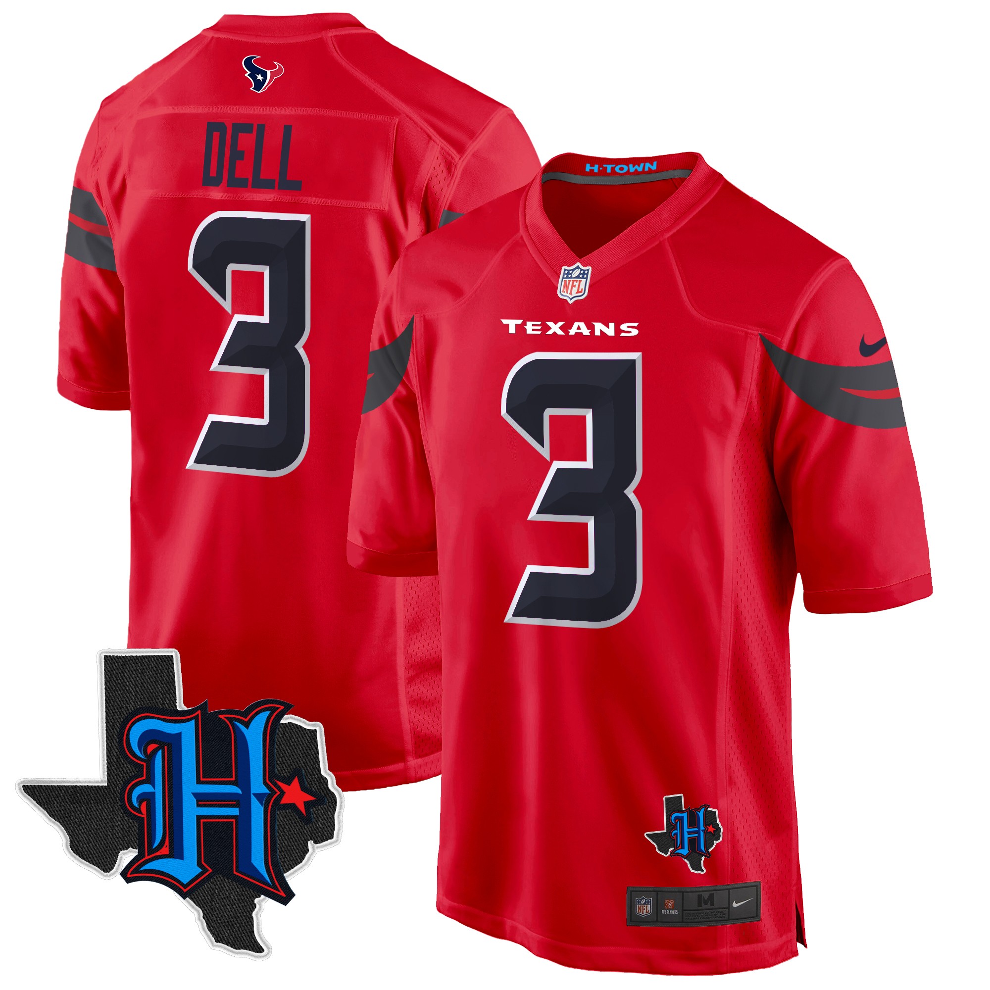 Tank Dell Men's Houston Texans 2024 Texas Patch Game Red Jersey - All Stitched